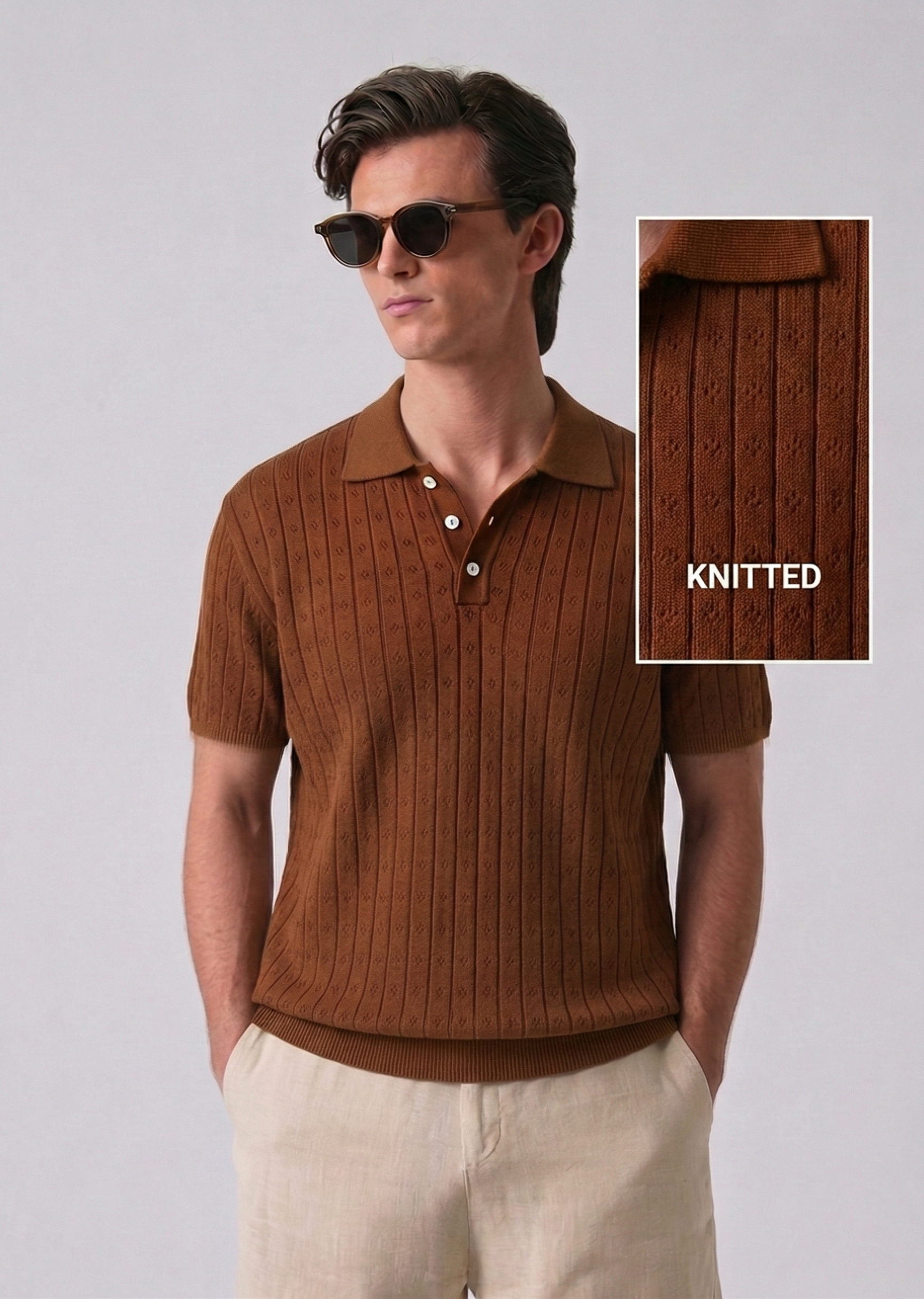 Espresso Textured Half Sleeves Knit Polo T-Shirt – French Cuff