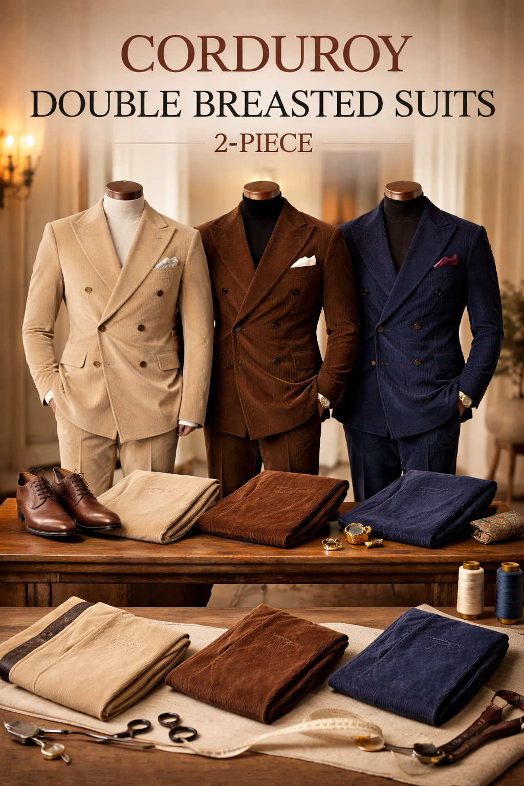 Corduroy Double Breasted 2-Piece Suits