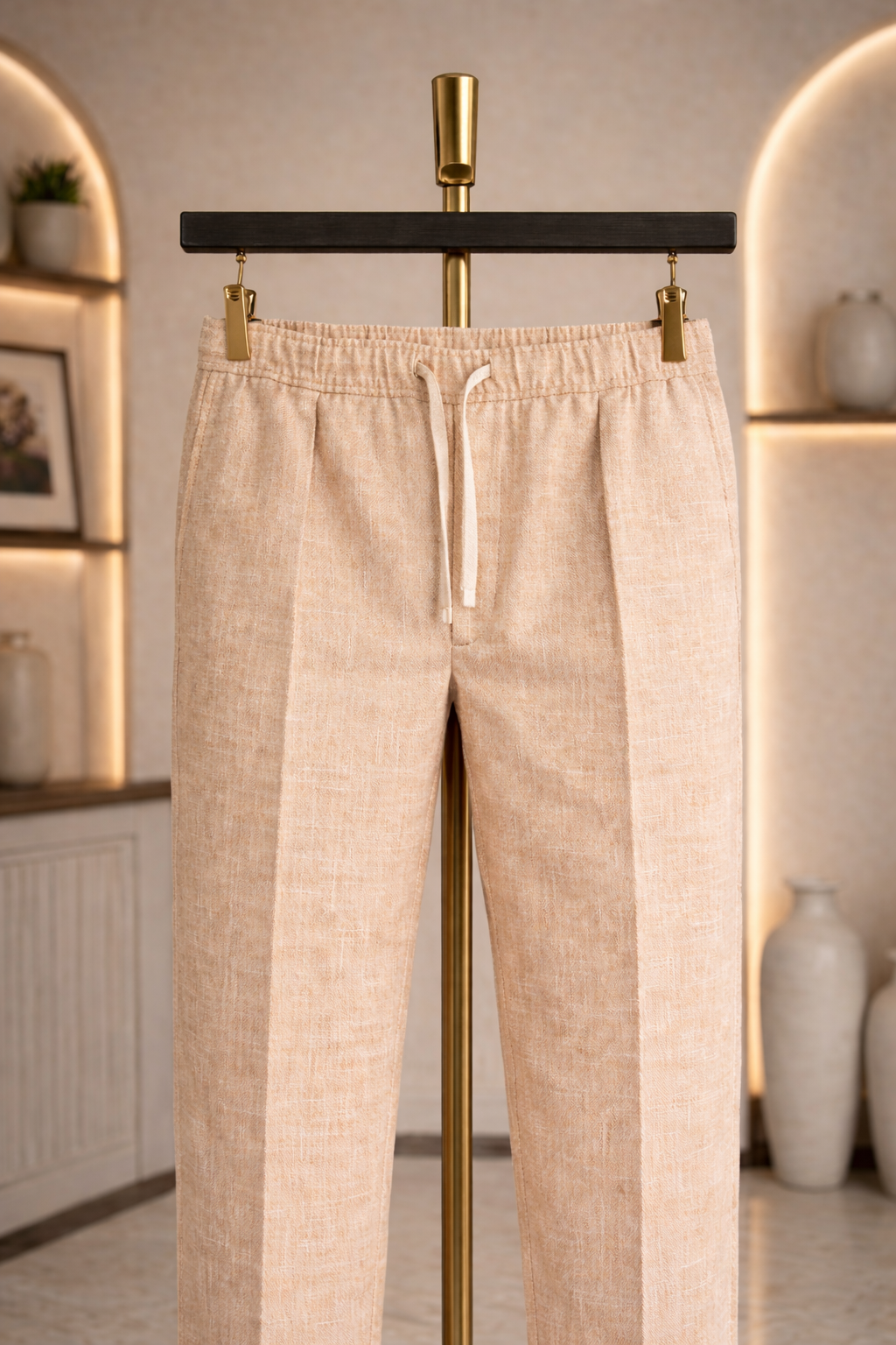 Khaki Linen Drawstring Trouser Pant by French Cuff