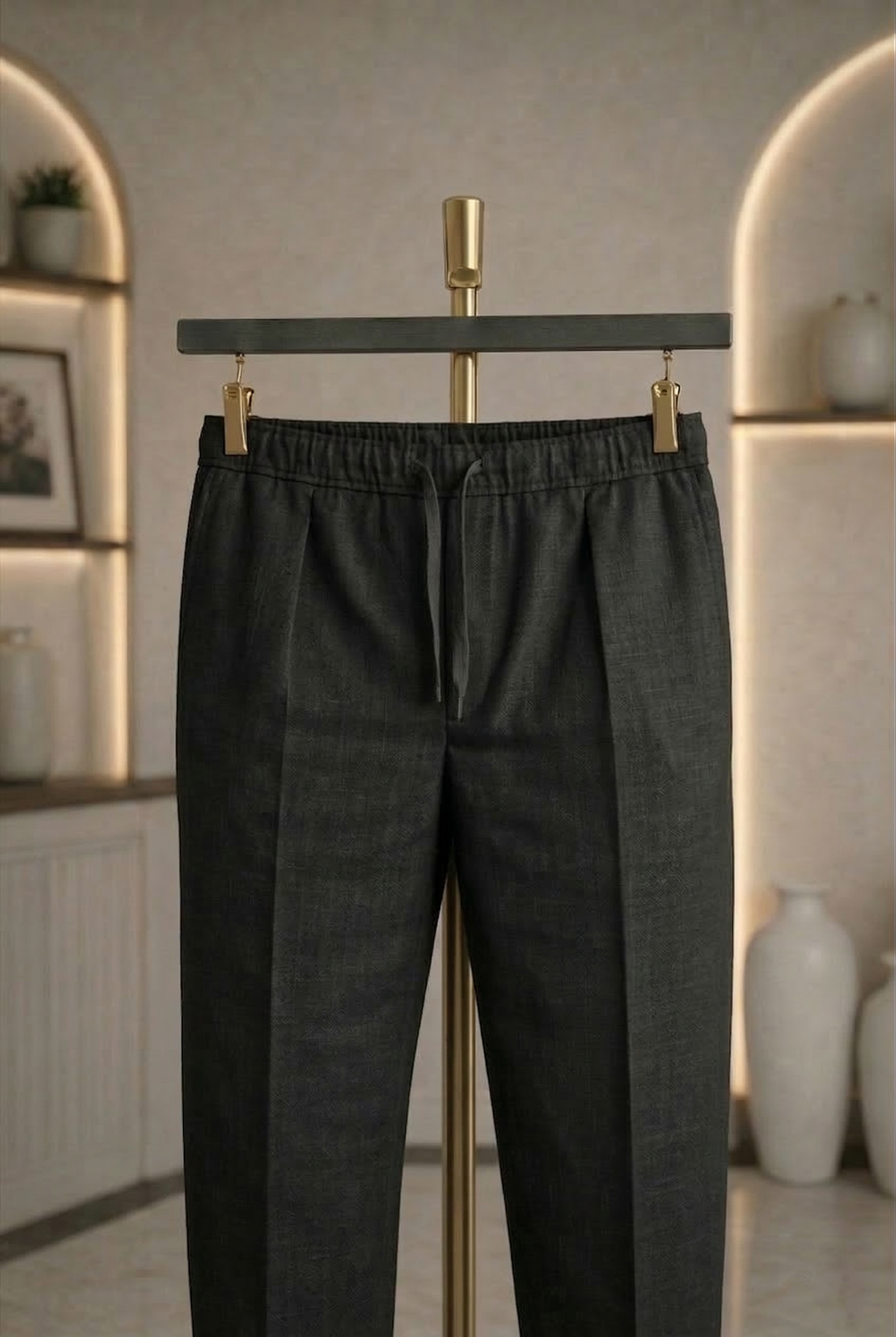 Black Linen Drawstring Trouser Pant by French Cuff