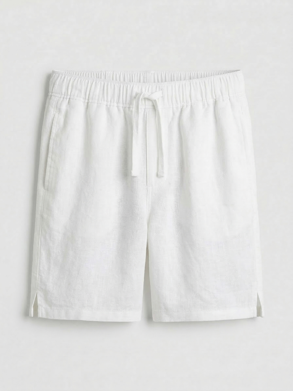 White Linen Drawstring Shorts by French Cuff
