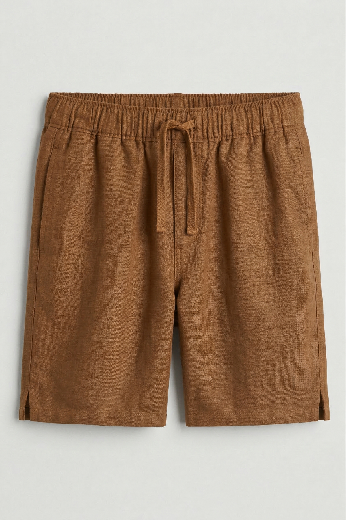 Brown Linen Drawstring Shorts by French Cuff