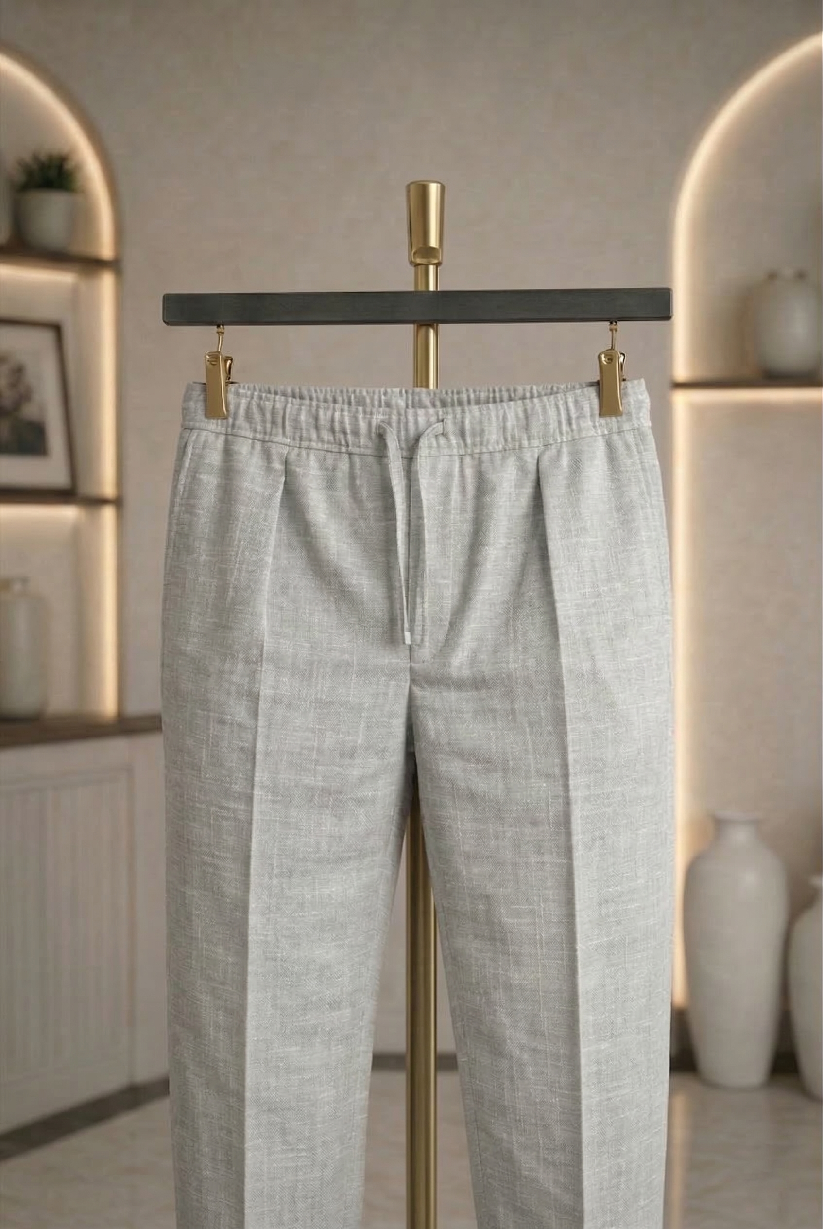 Light Grey Linen Drawstring Trouser Pant by French Cuff