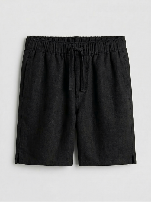 Black Linen Drawstring Shorts by French Cuff