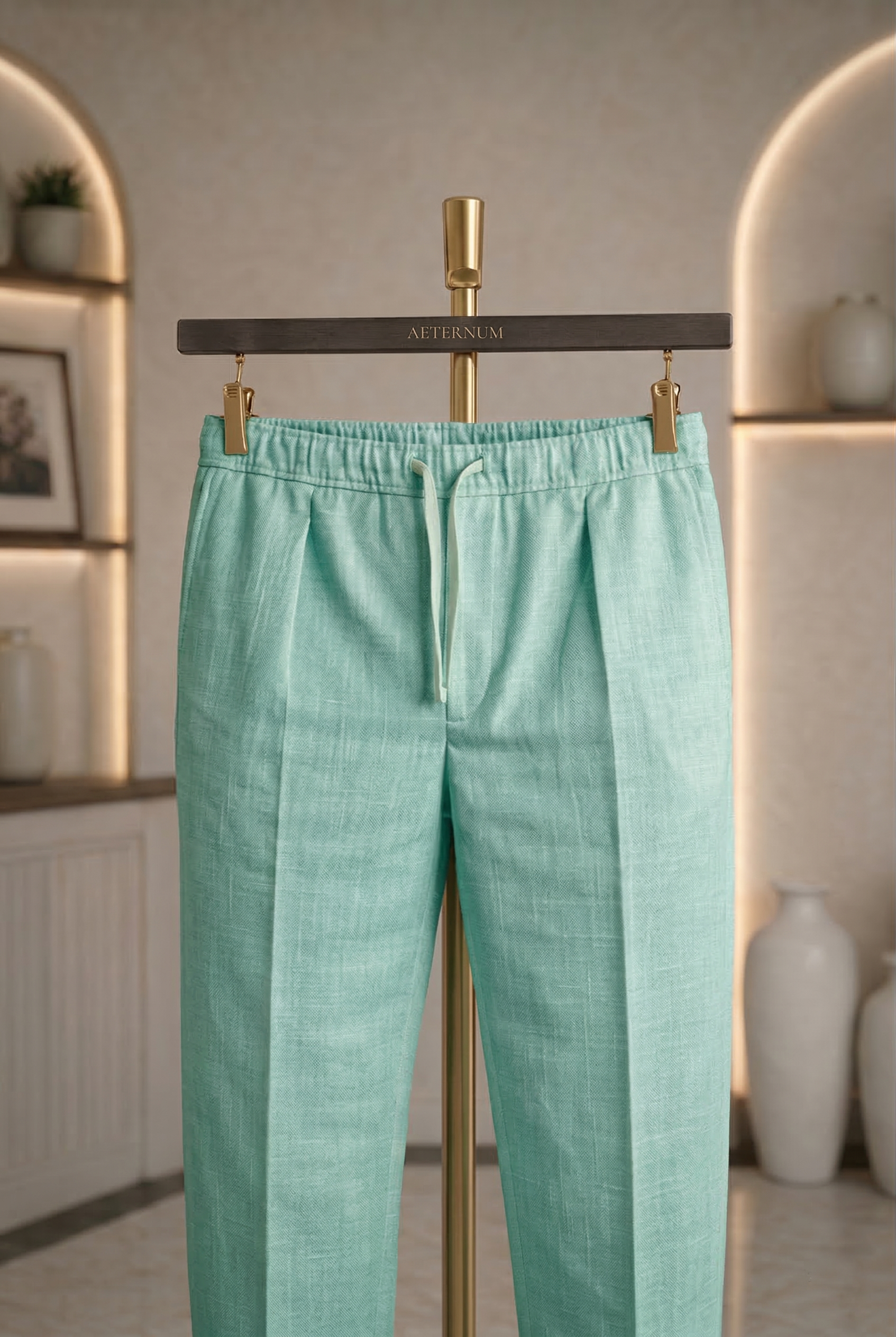 Minty Green Linen Drawstring Trouser Pant by French Cuff