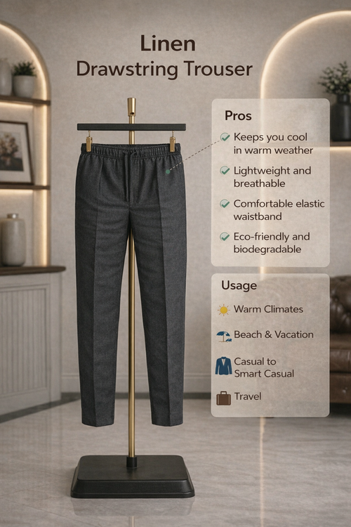 Black Linen Drawstring Trouser Pant by French Cuff