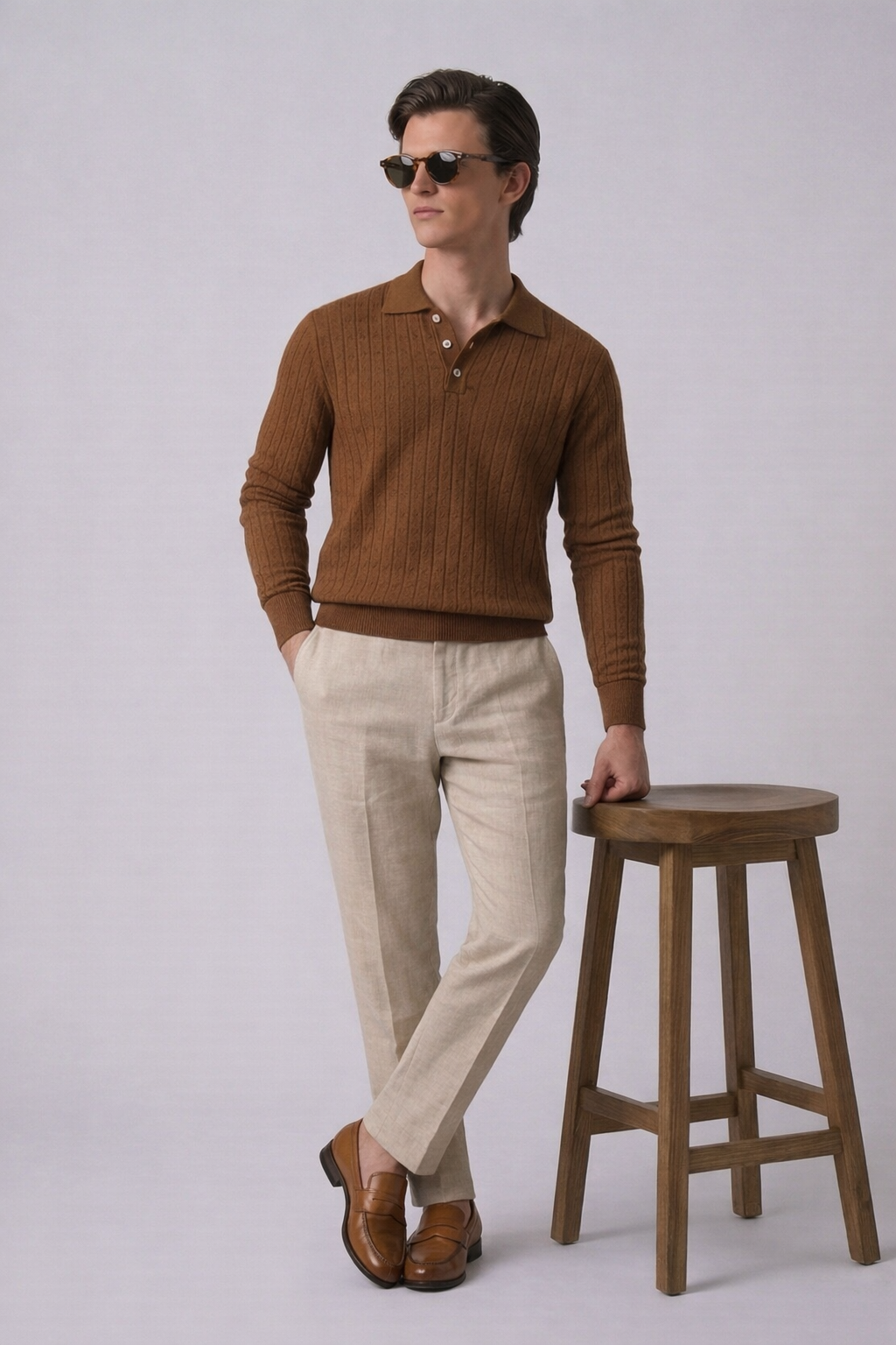 Espresso Textured Knit Polo by French Cuff
