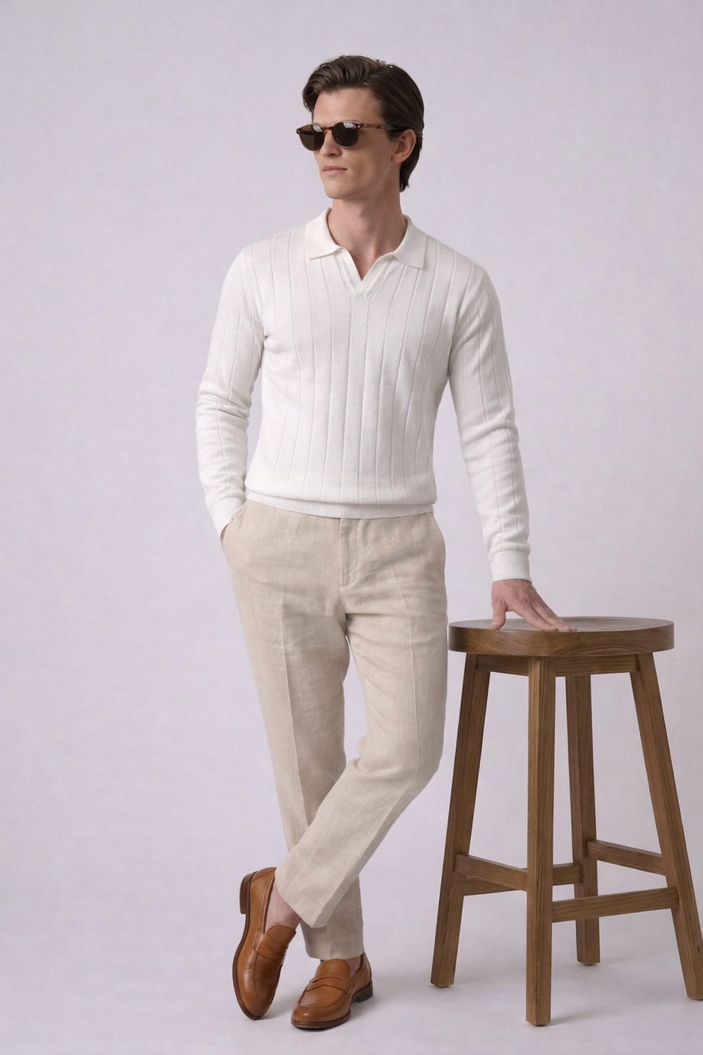 White Contour Textured Knit Polo by French Cuff