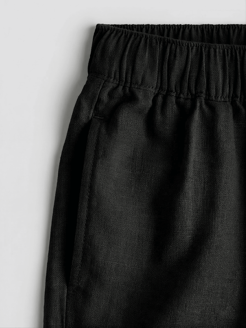Black Linen Drawstring Shorts by French Cuff