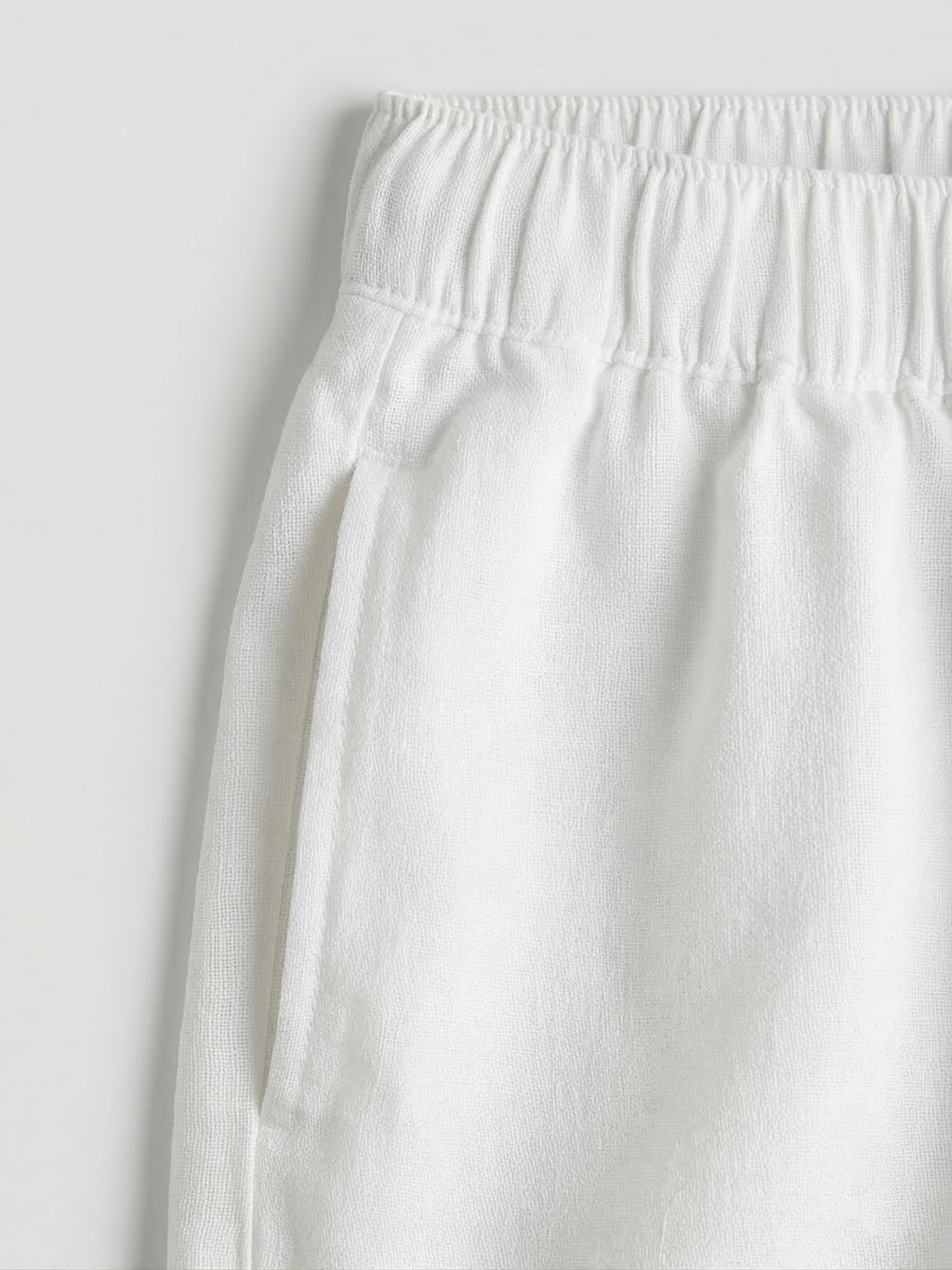 White Linen Drawstring Shorts by French Cuff