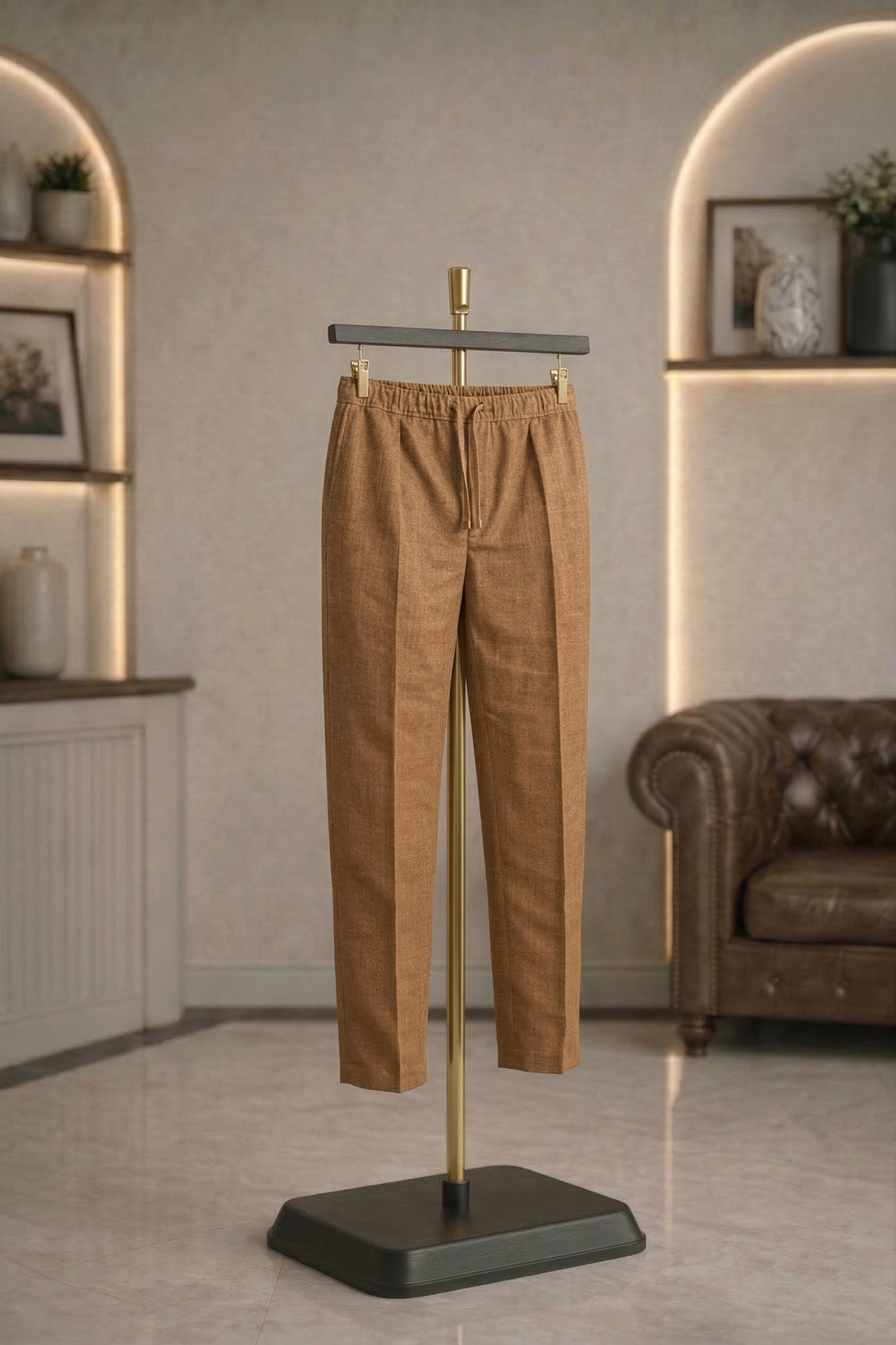 Brown Linen Drawstring Trouser Pant by French Cuff