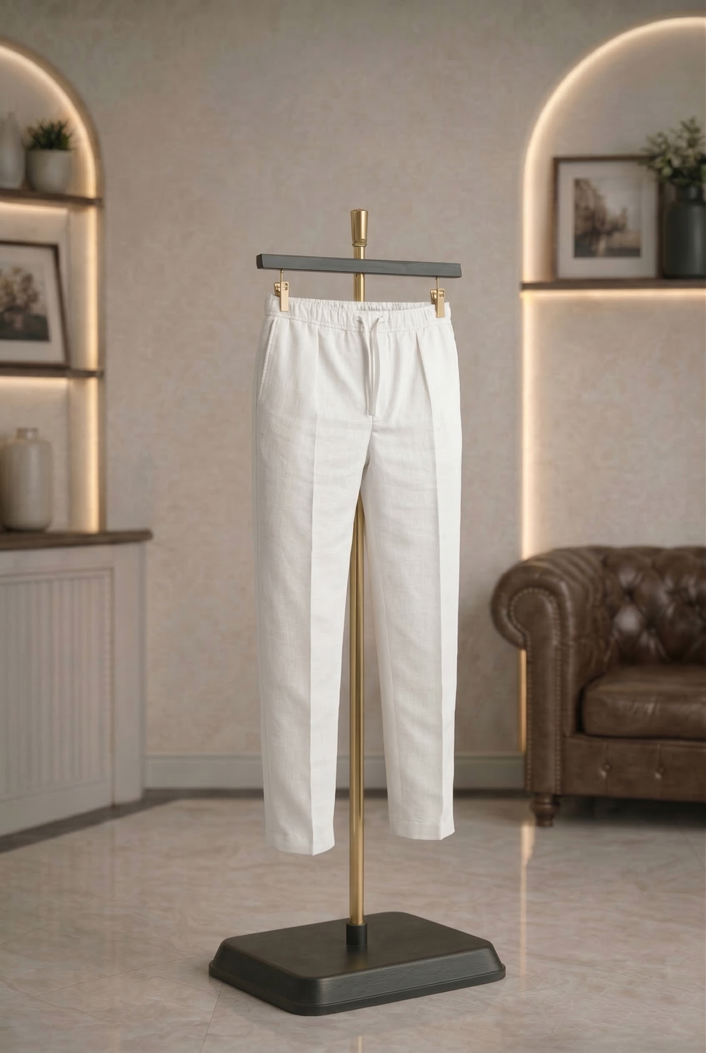 White Linen Drawstring Trouser Pant by French Cuff