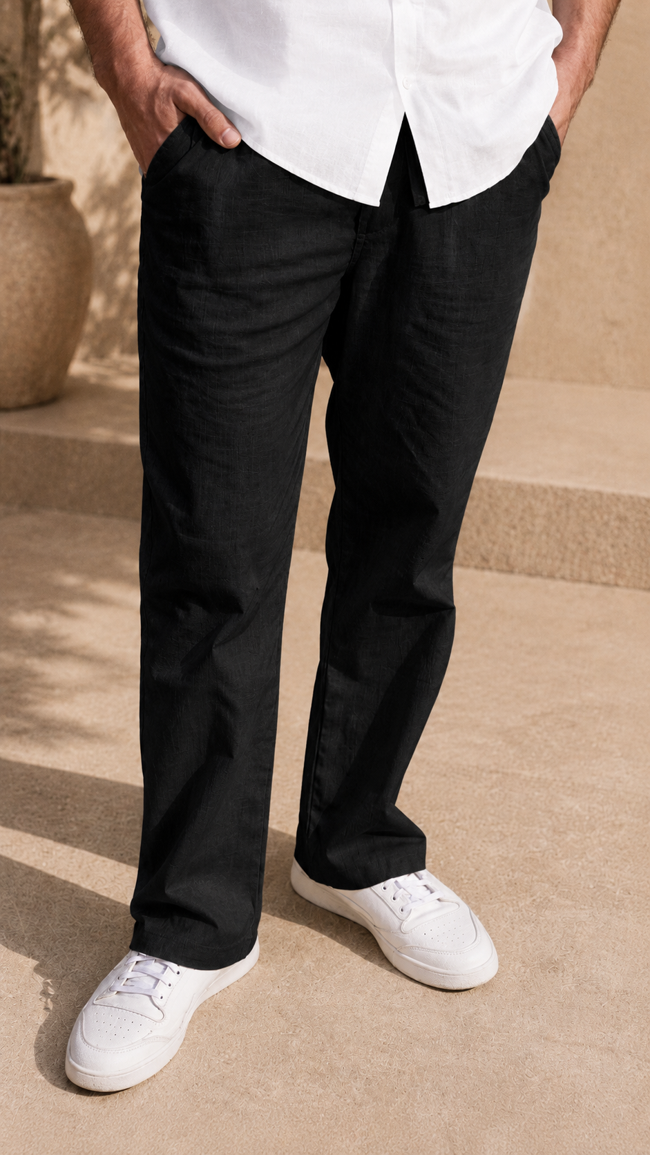 Full Sleeve Belgium Linen Pair For Men | White Shirt with Black Pant by frenchcuff
