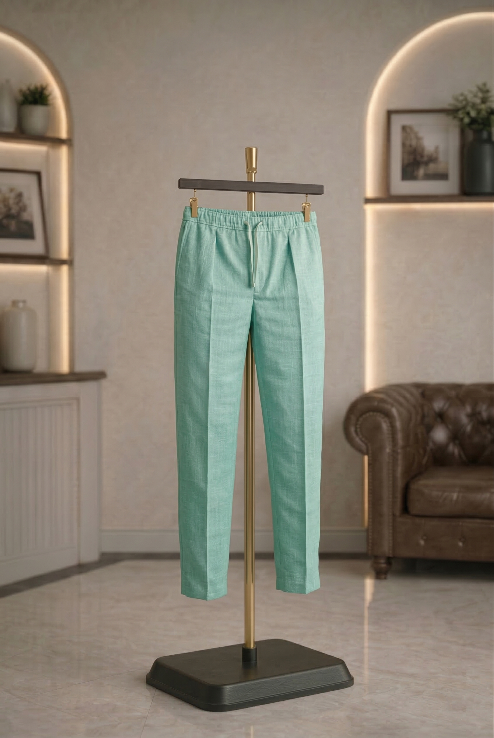 Minty Green Linen Drawstring Trouser Pant by French Cuff