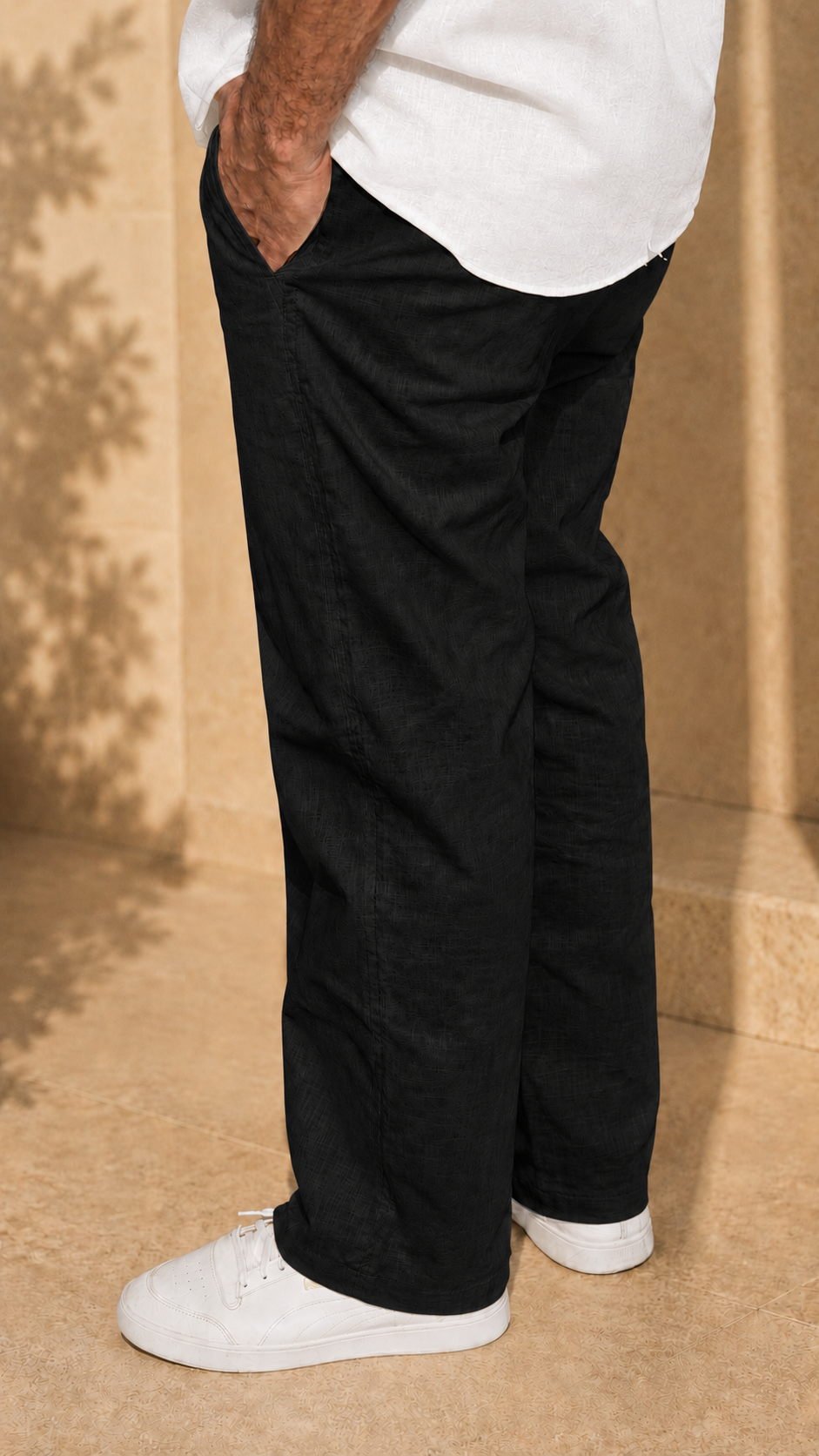 Half Sleeve Linen Pair For Men | White Linen Shirt with Black Linen Pant