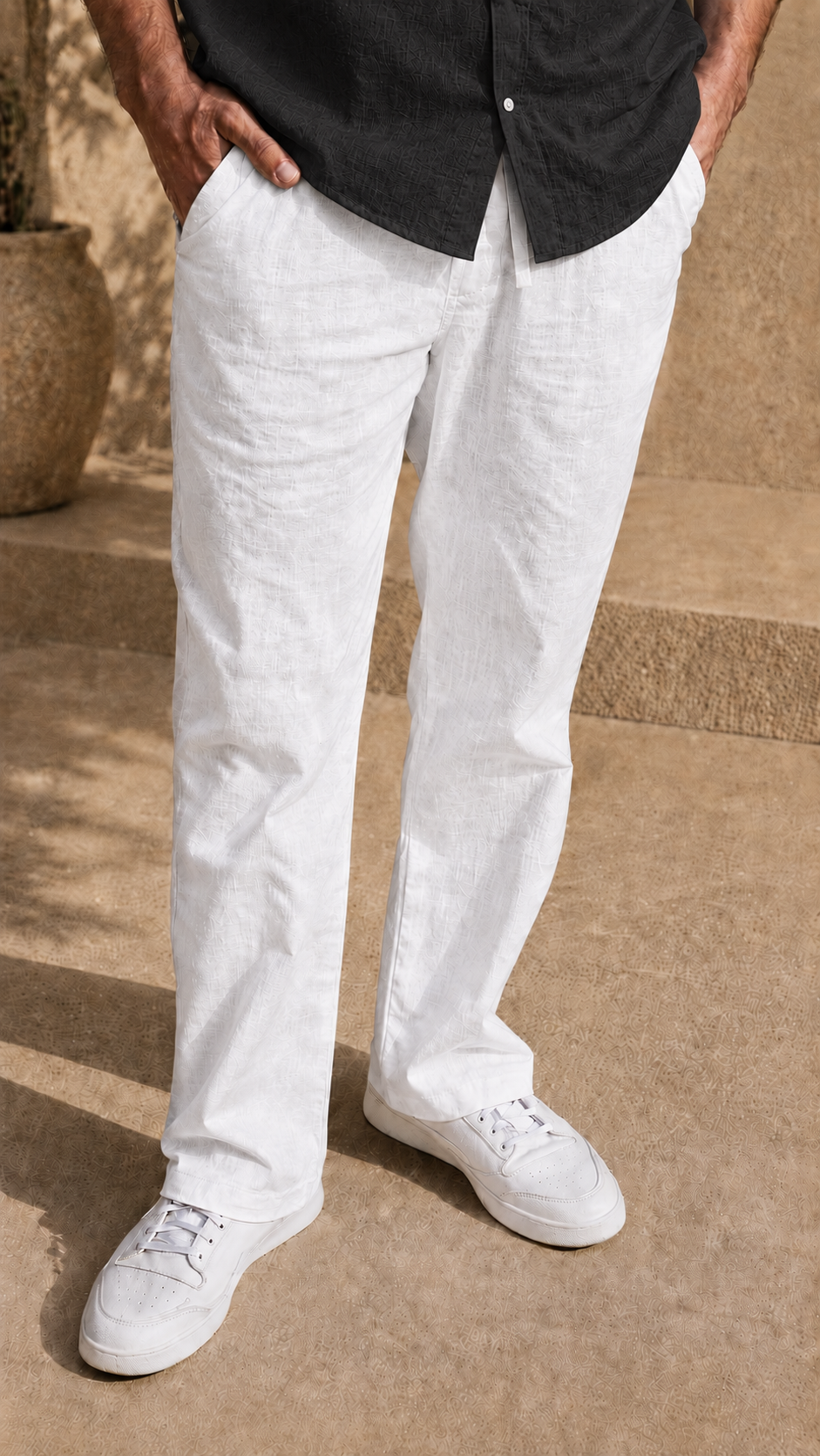 Full Sleeve Belgium Linen Pair For Men | Black Shirt with White Pant by frenchcuff