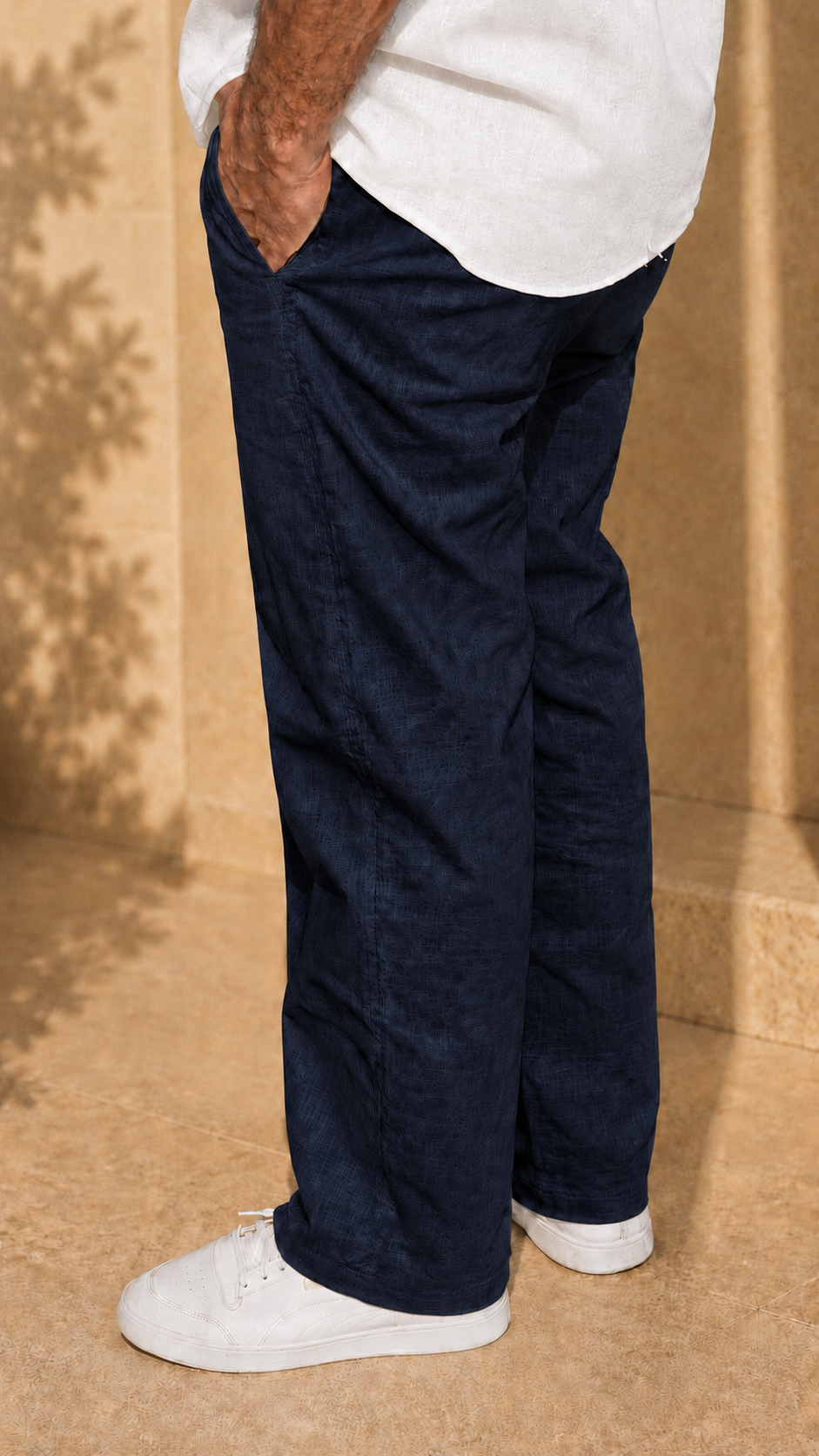 Full Sleeve Belgium Linen Pair For Men | White Shirt with Navy Pant by frenchcuff