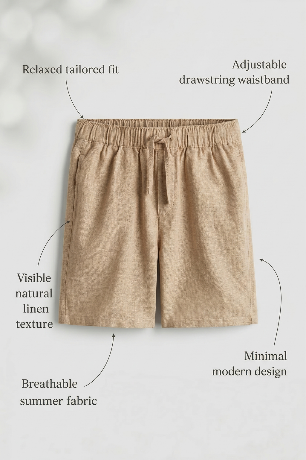 Khaki Linen Drawstring Shorts by French Cuff