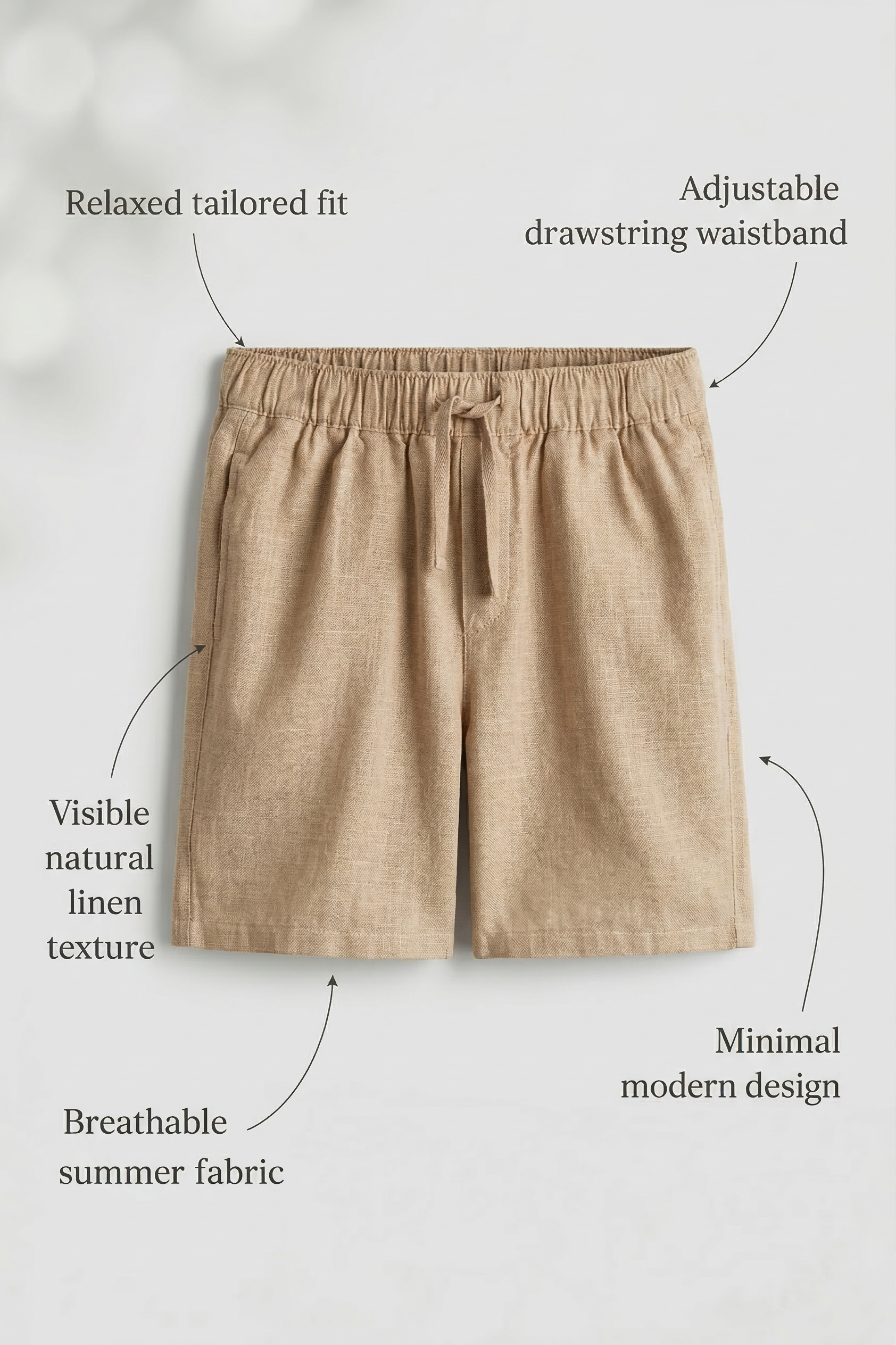 Khaki Linen Drawstring Shorts by French Cuff