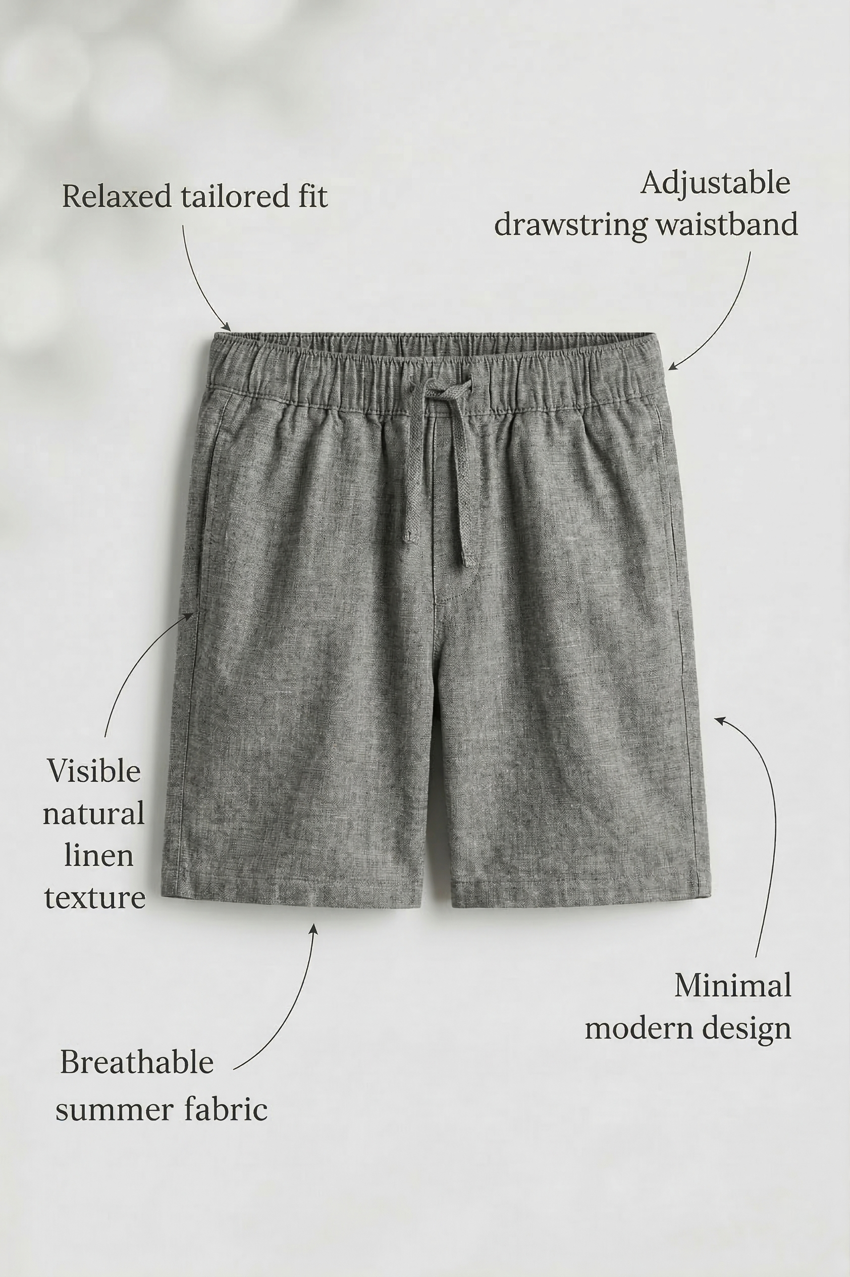 Light Grey Linen Drawstring Shorts by French Cuff