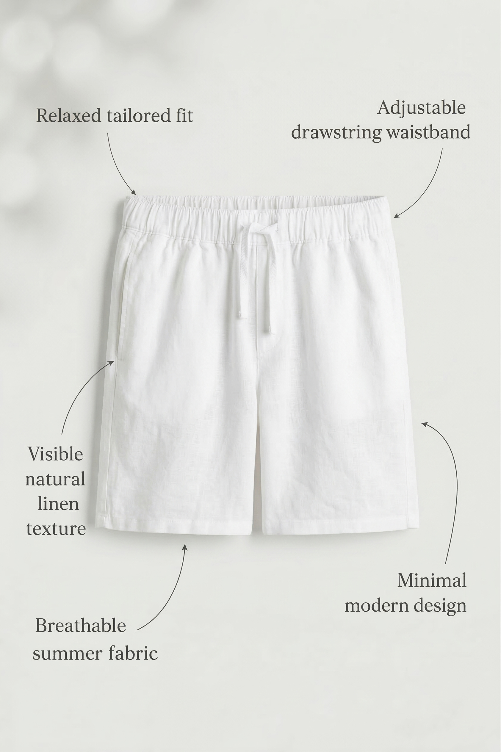 White Linen Drawstring Shorts by French Cuff