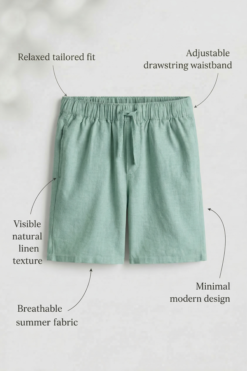 Minty Green Linen Drawstring Shorts by French Cuff