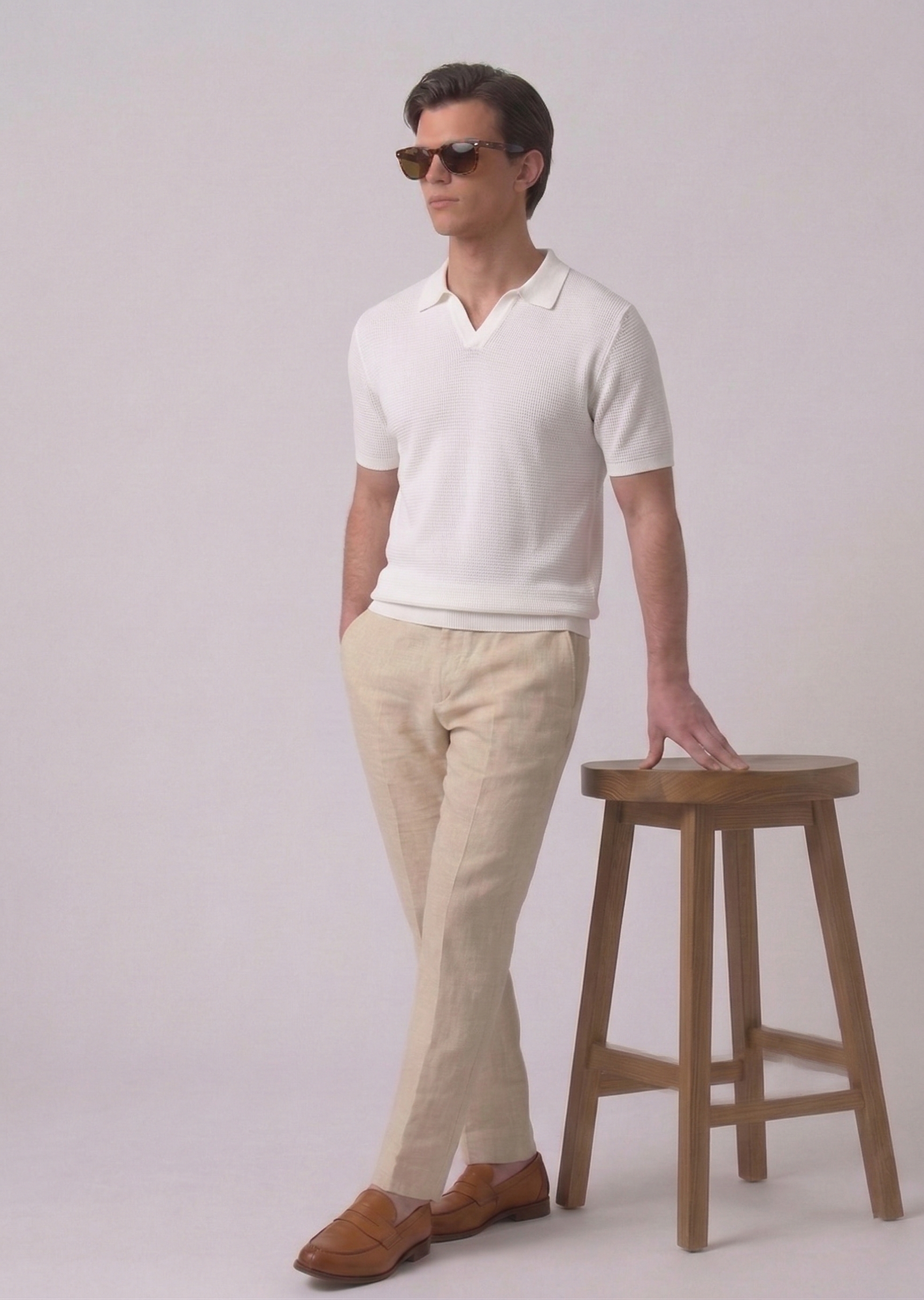 White Textured Knit Polo by French Cuff