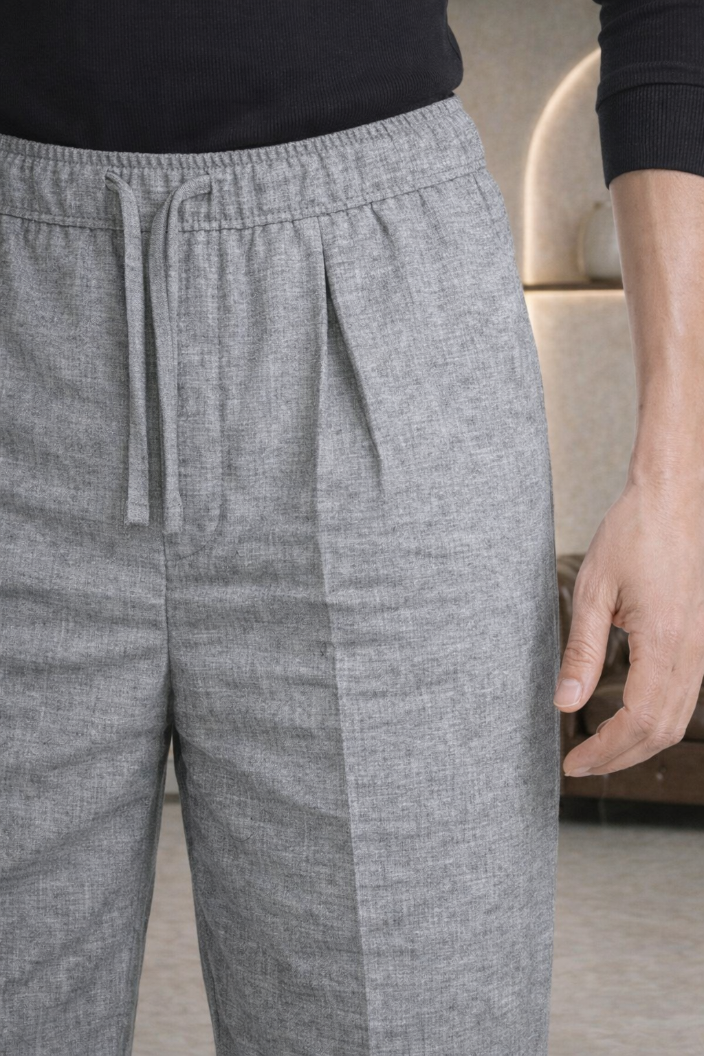 Dark Grey Linen Drawstring Trouser Pant by French Cuff