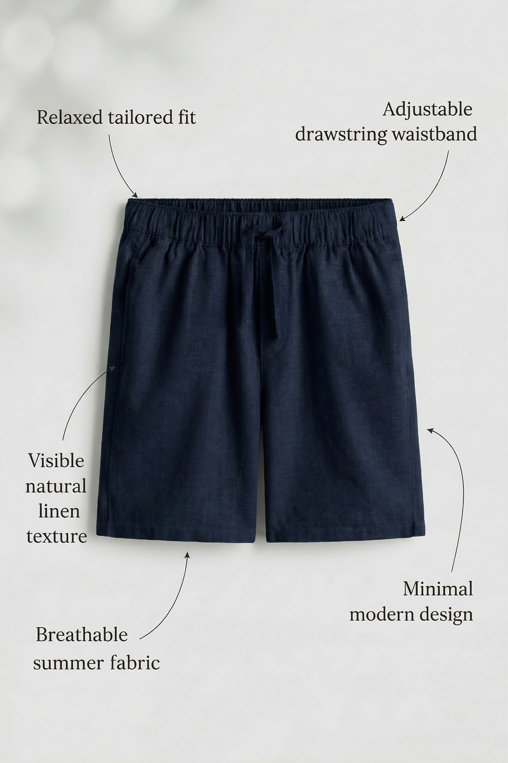 Navy Blue Linen Drawstring Shorts by French Cuff