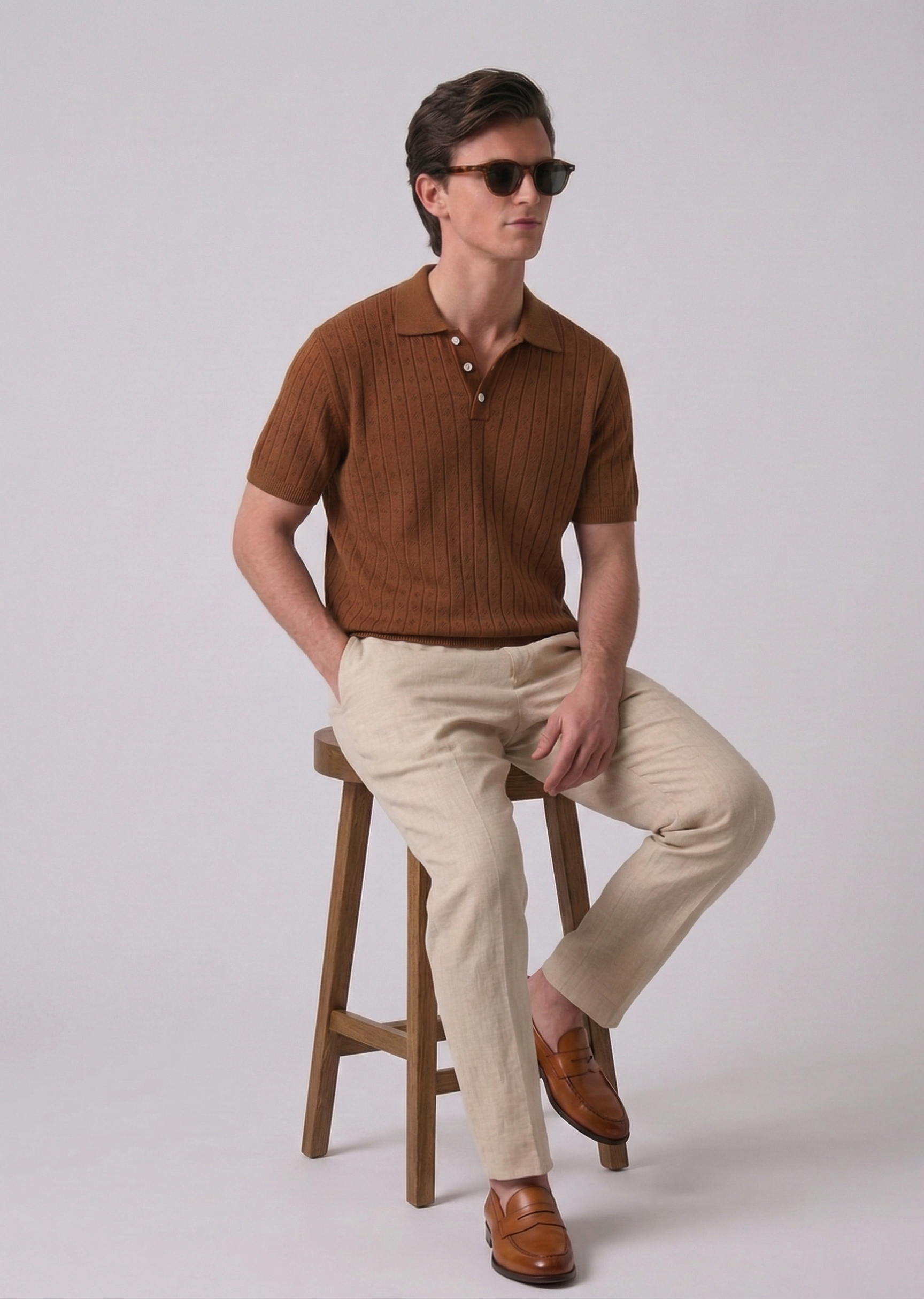 Espresso Textured Knit Polo by French Cuff