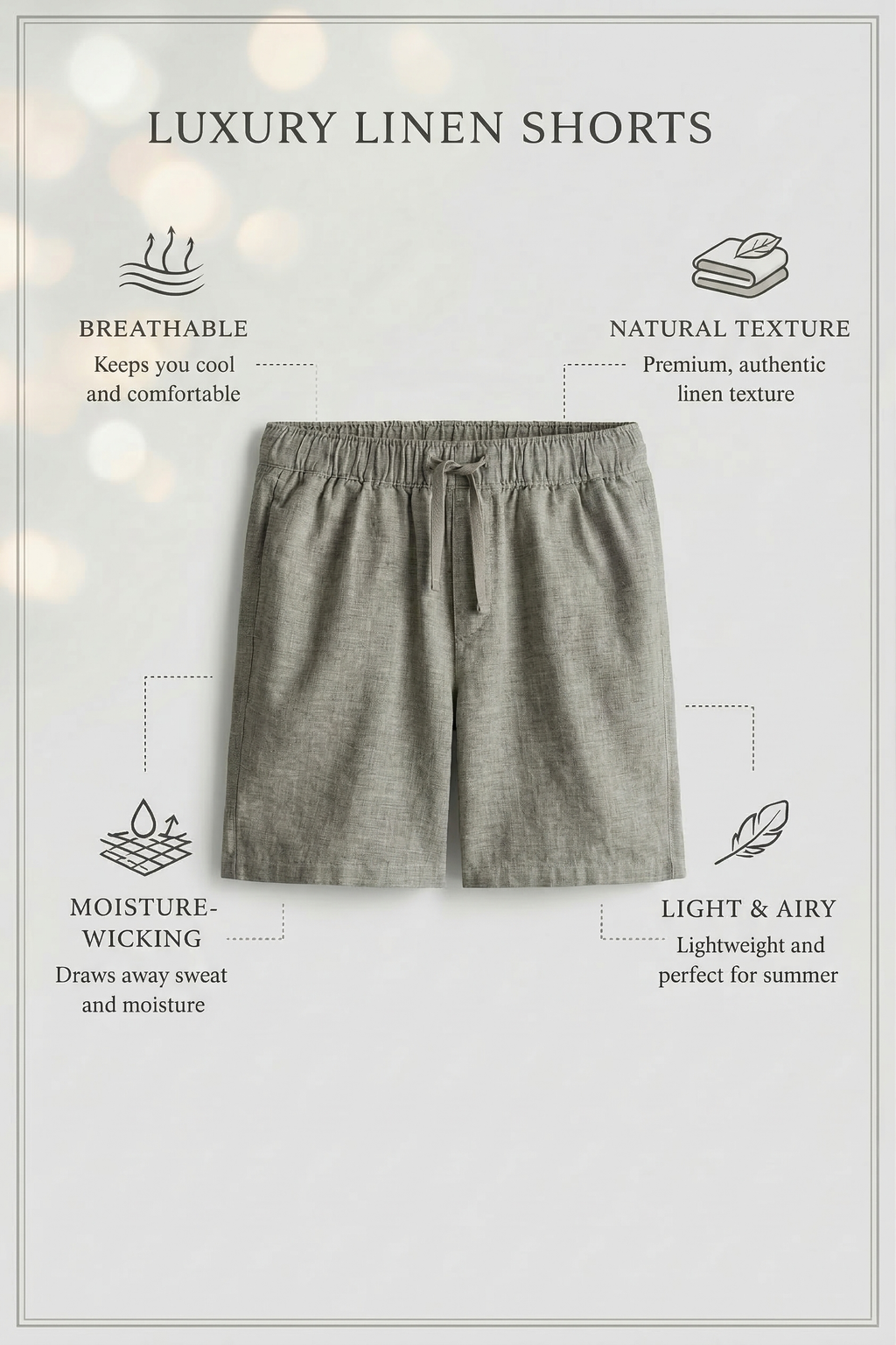 Light Grey Linen Drawstring Shorts by French Cuff