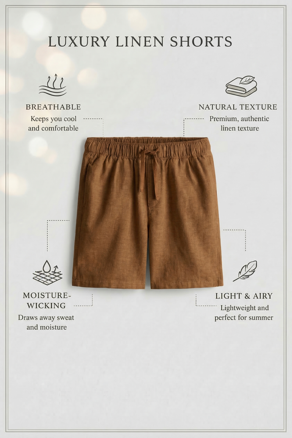 Brown Linen Drawstring Shorts by French Cuff
