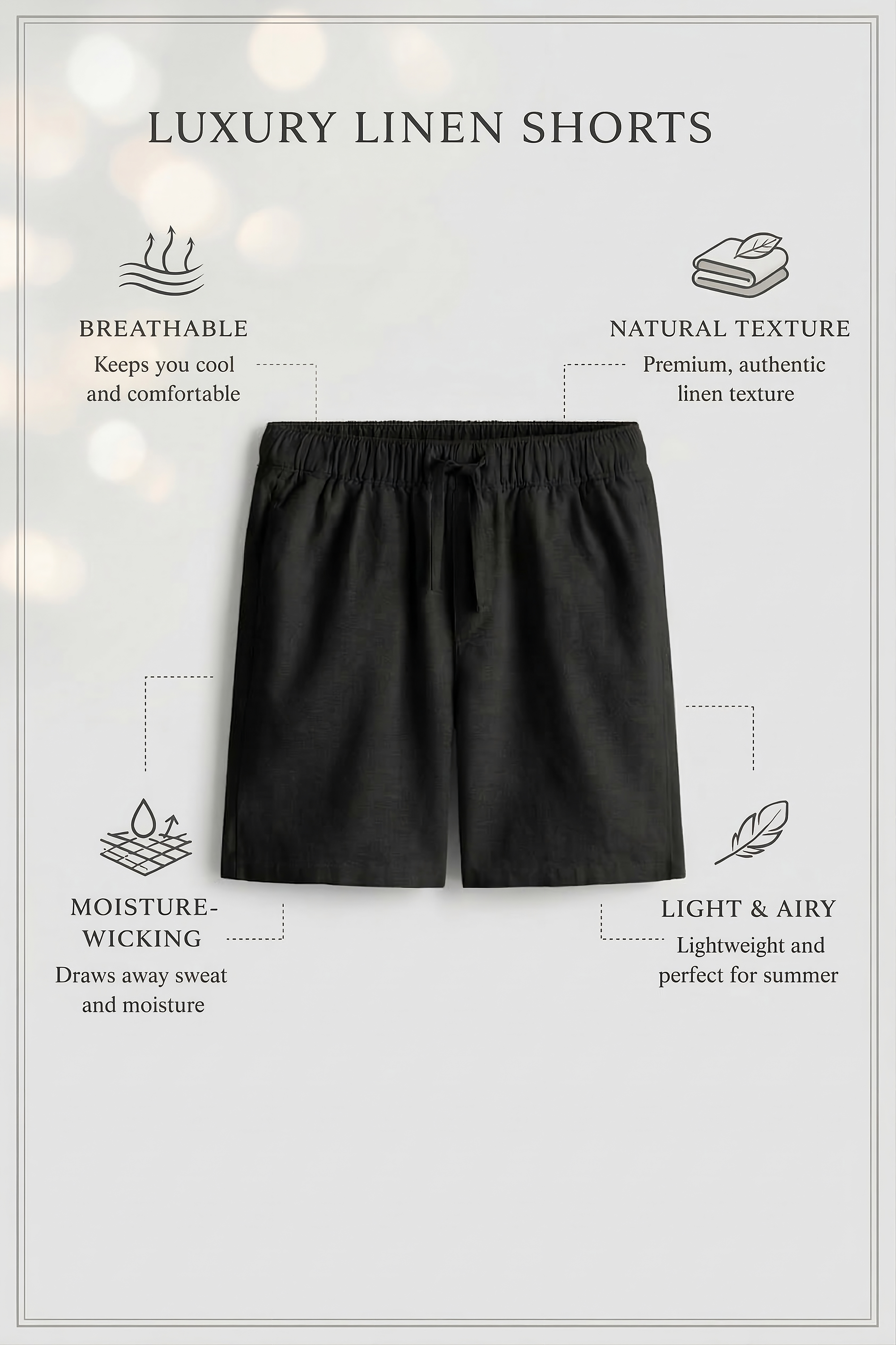 Black Linen Drawstring Shorts by French Cuff