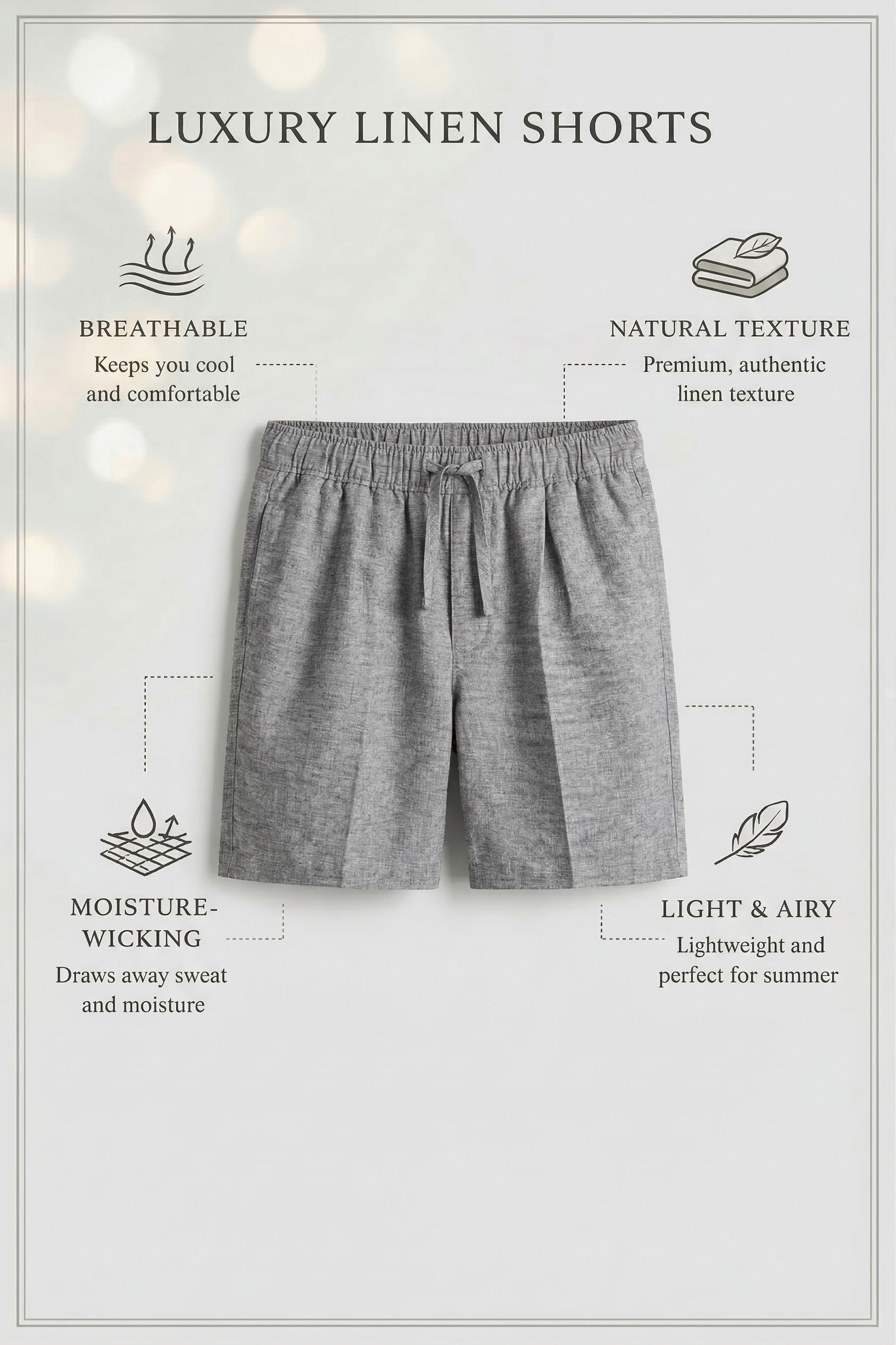 Dark Grey Linen Drawstring Shorts by French Cuff