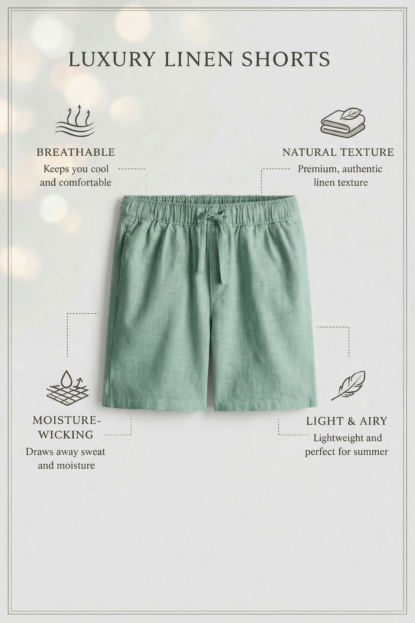 Minty Green Linen Drawstring Shorts by French Cuff