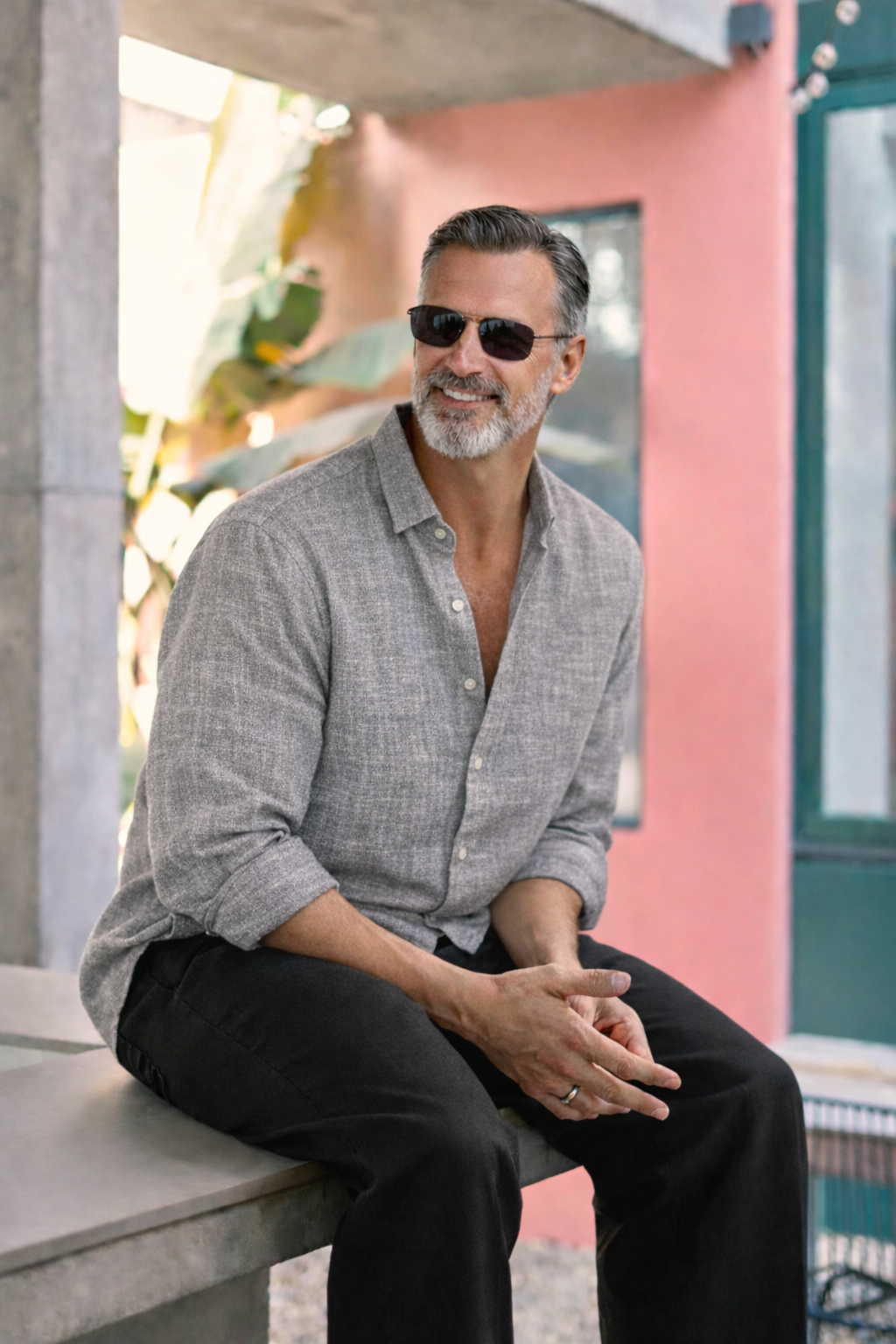 Full Sleeve Linen Pair For Men | Grey Linen Shirt with Black Linen Pant