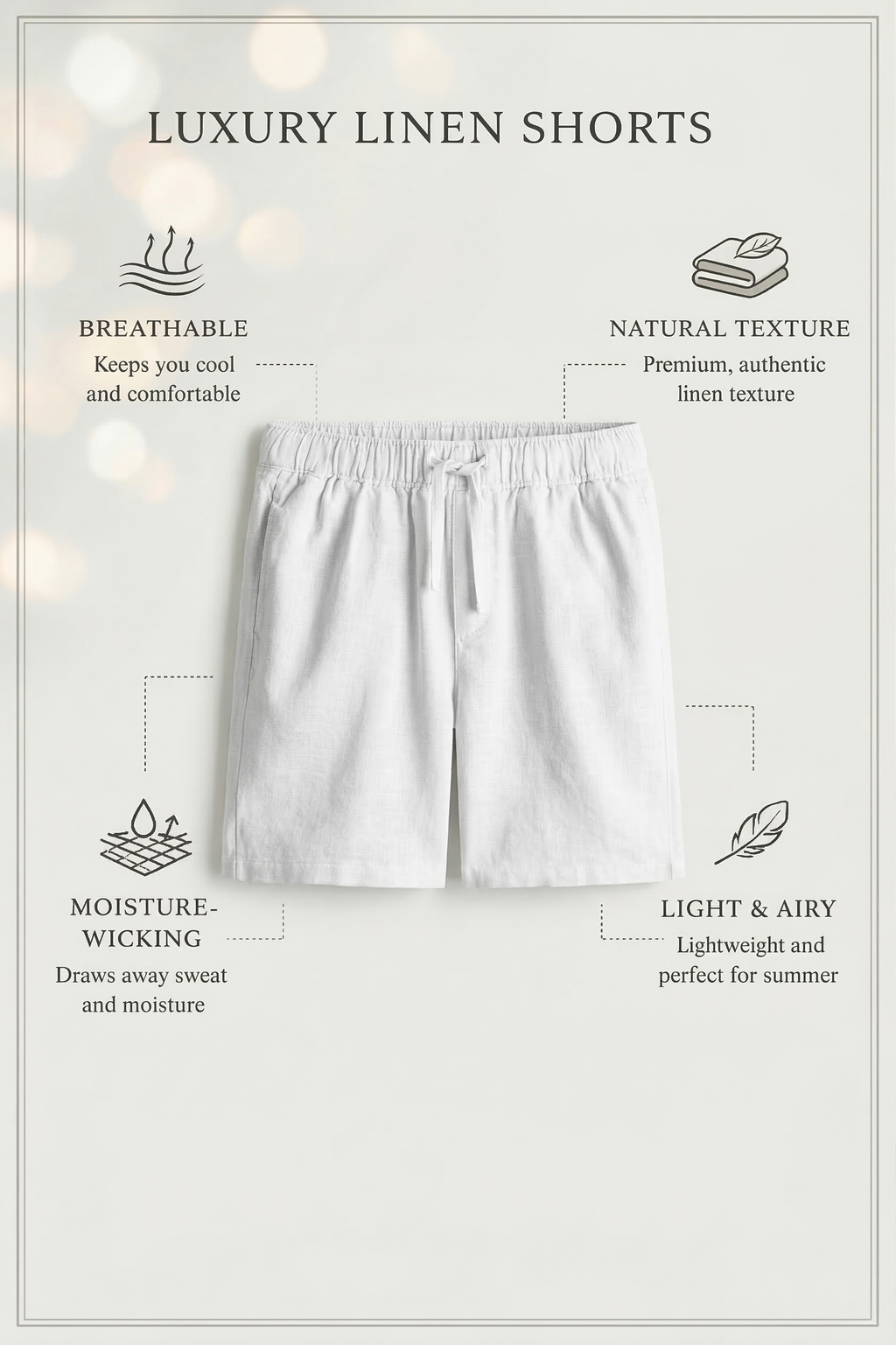 White Linen Drawstring Shorts by French Cuff