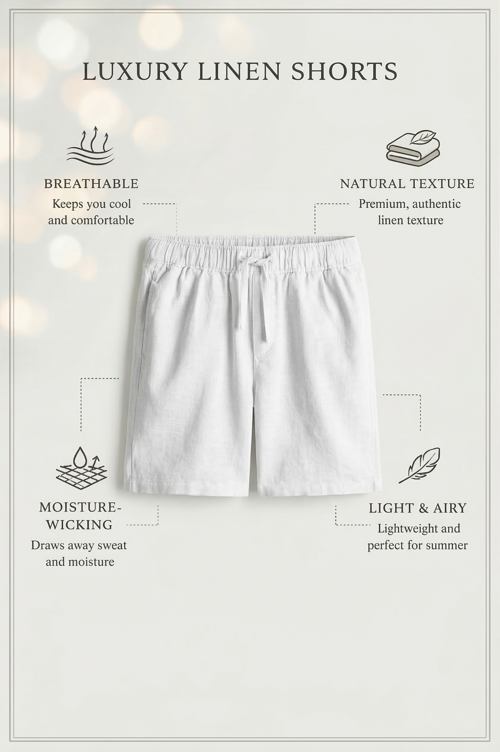 White Linen Drawstring Shorts by French Cuff