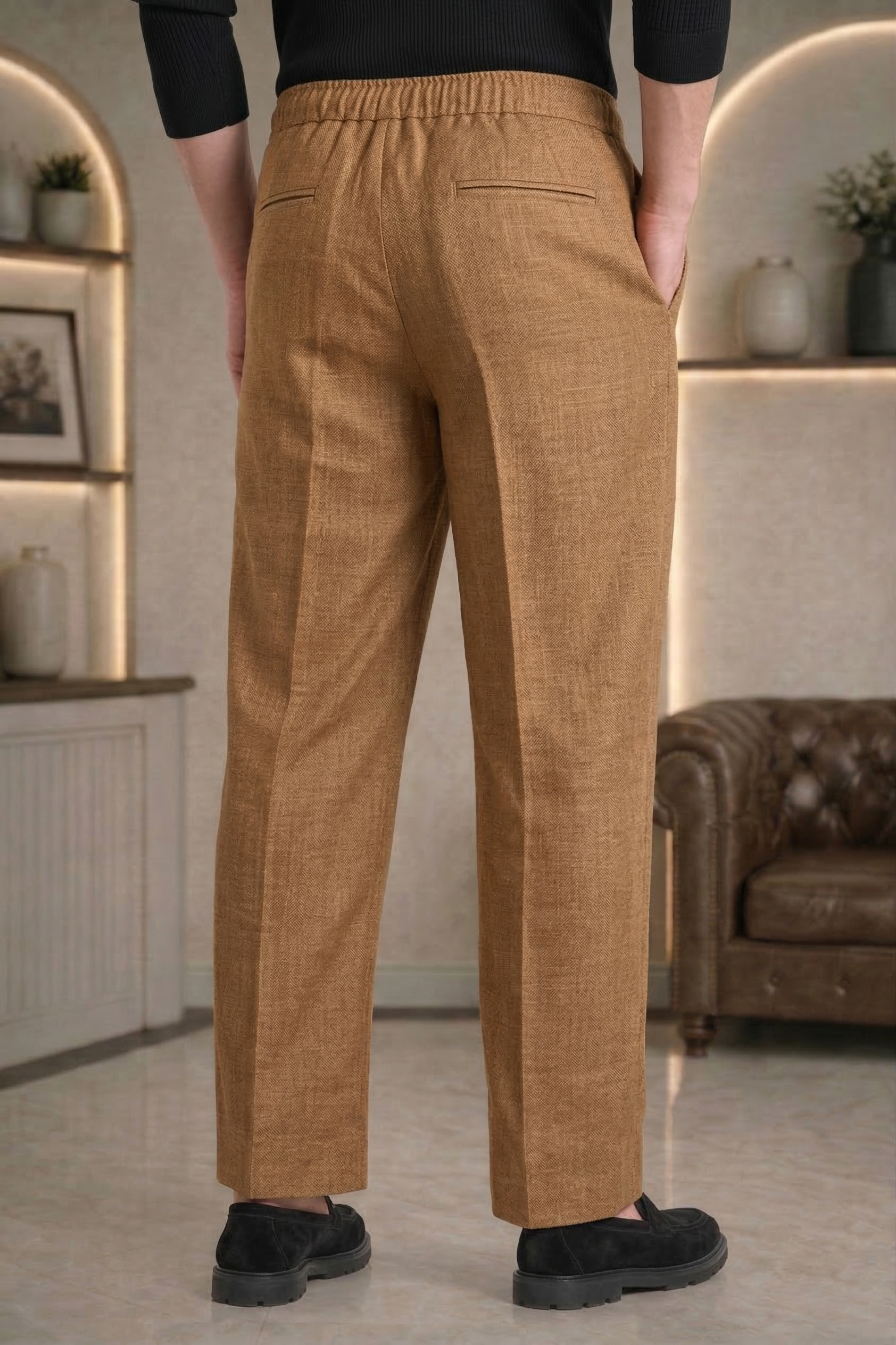 Brown Linen Drawstring Trouser Pant by French Cuff