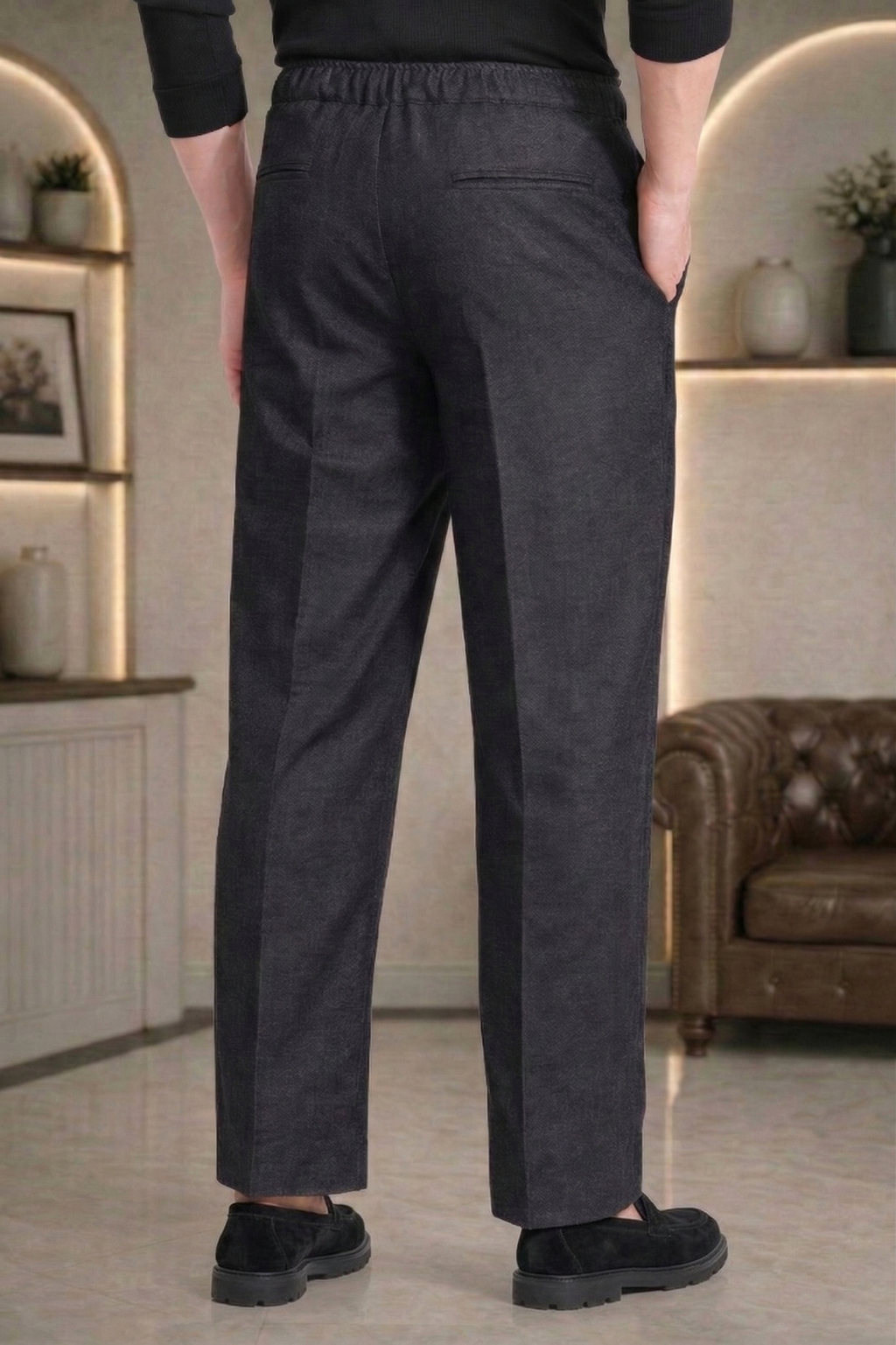 Black Linen Drawstring Trouser Pant by French Cuff