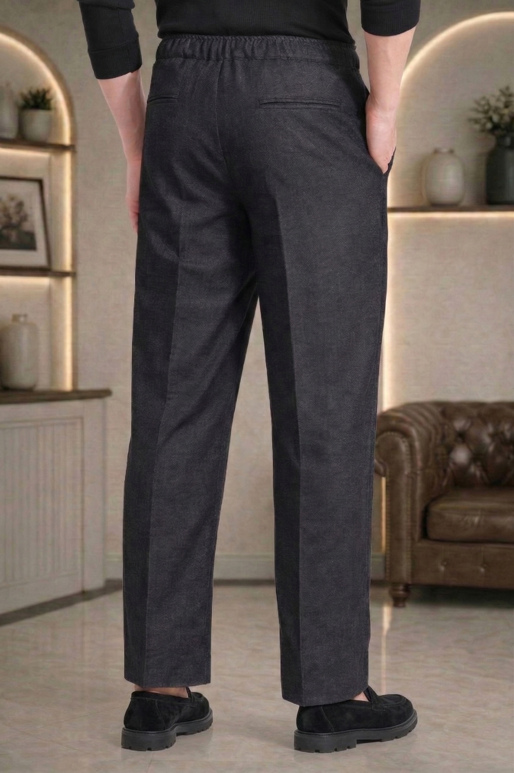 Black Linen Drawstring Trouser Pant by French Cuff