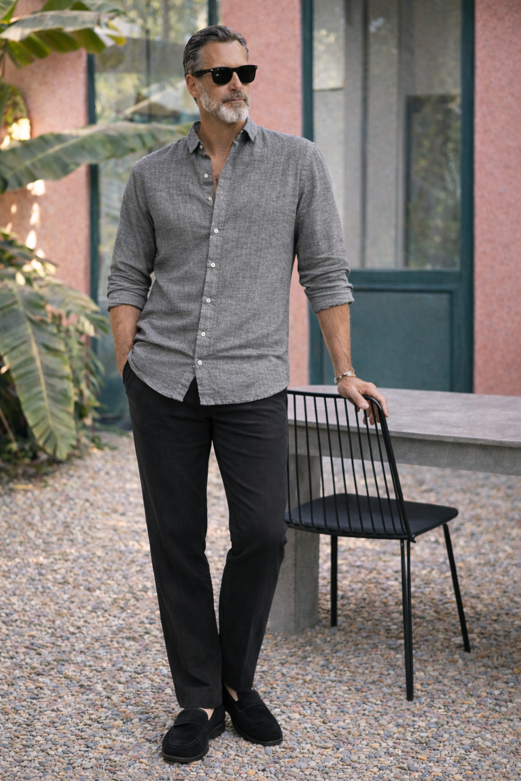 Full Sleeve Linen Pair For Men | Grey Linen Shirt with Black Linen Pant