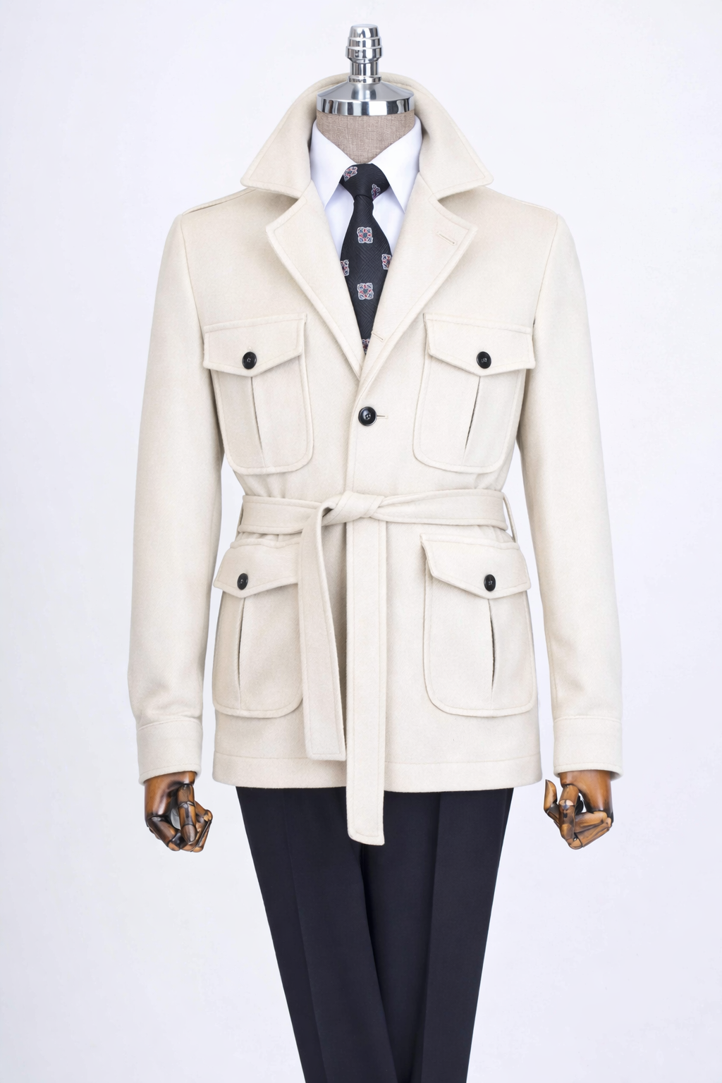 French Cuff Men's Beige Cashmere 4-Pocket Jacket