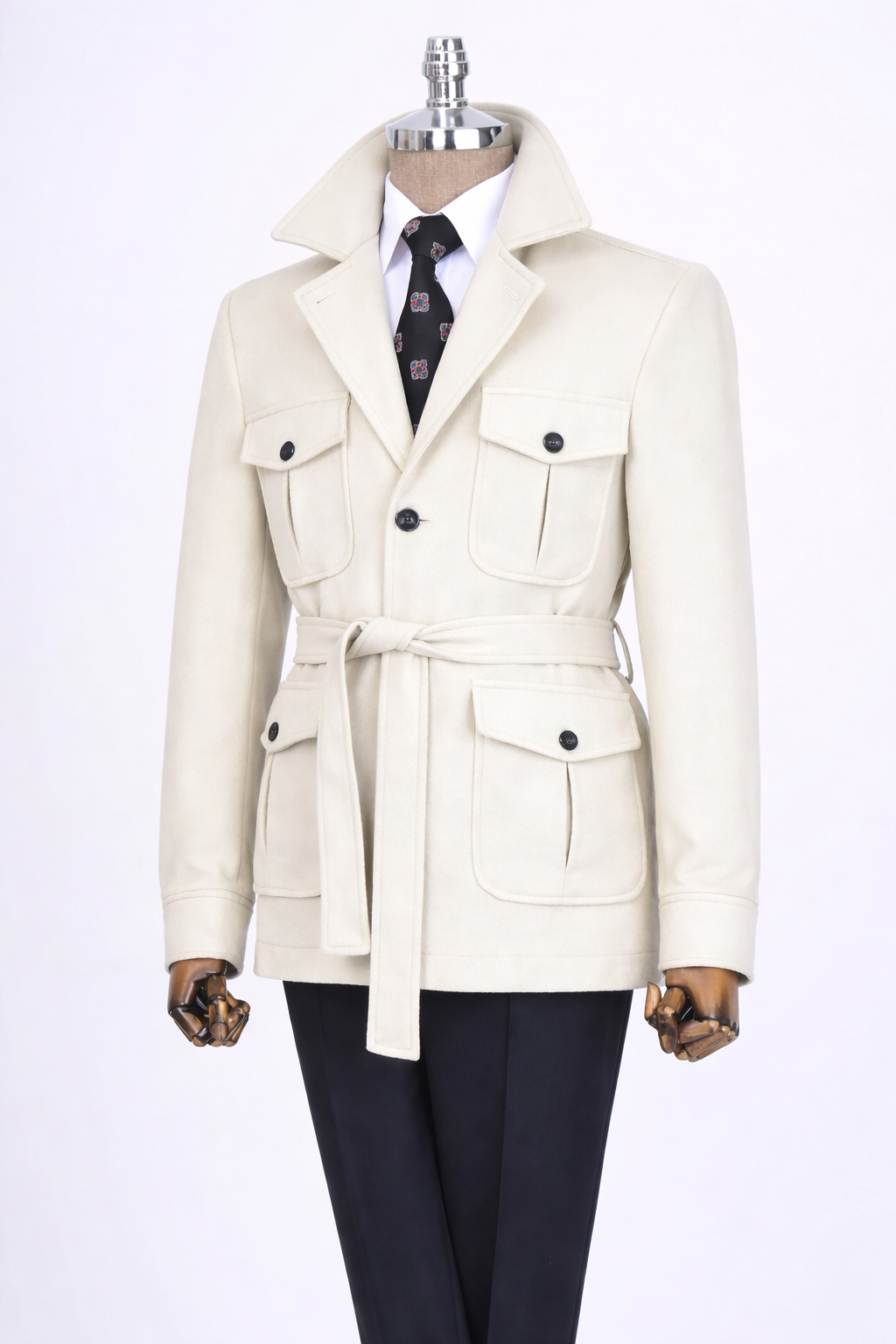 French Cuff Men's Beige Cashmere 4-Pocket Jacket