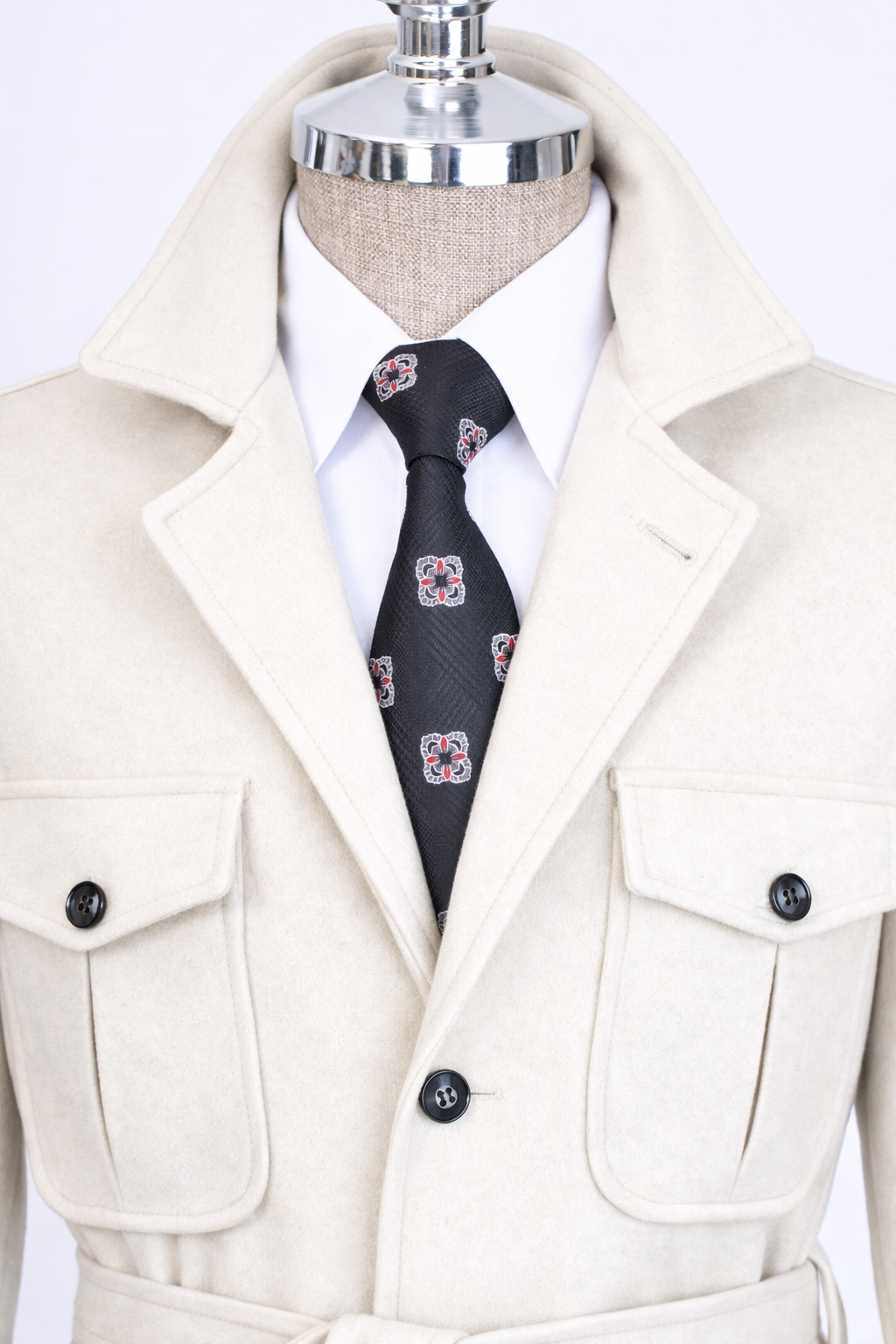 French Cuff Men's Beige Cashmere 4-Pocket Jacket