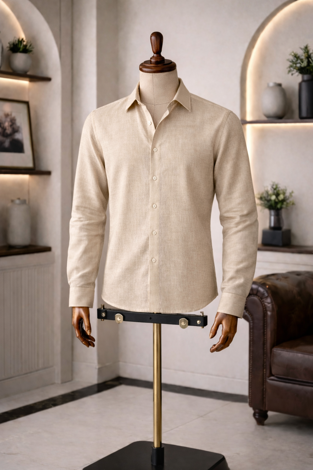Full Sleeve Men's Pure Linen Beige Shirt | Summer Wear
