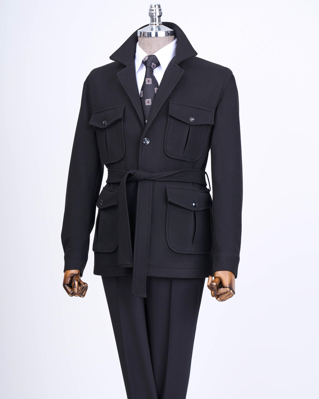 French Cuff Men's Black Cashmere 4-Pocket Jacket
