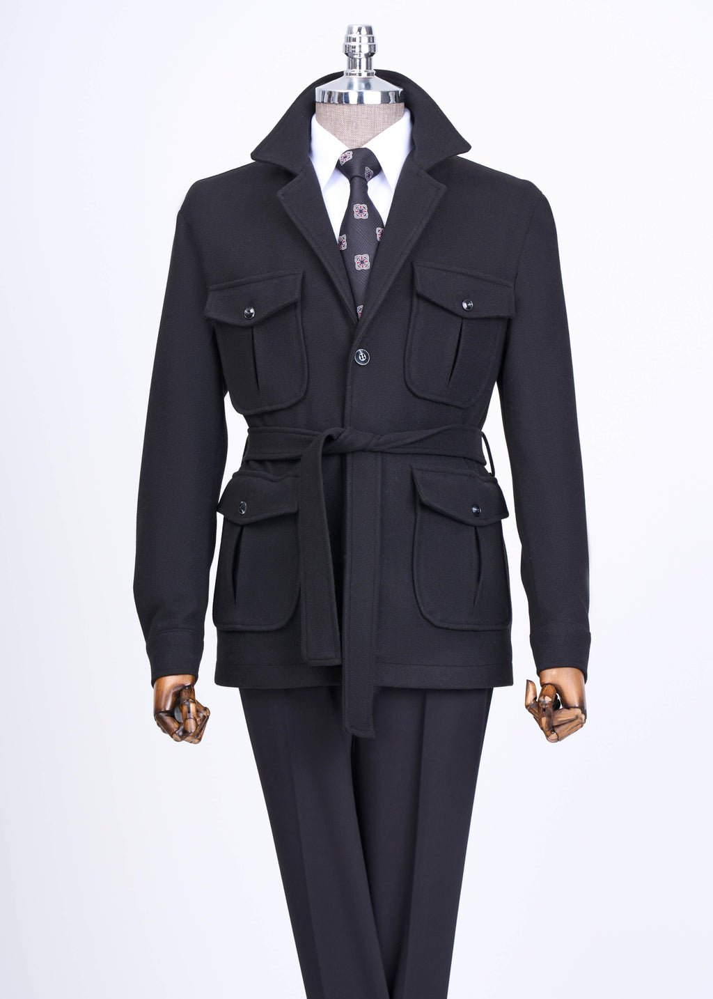 French Cuff Men's Black Cashmere 4-Pocket Jacket