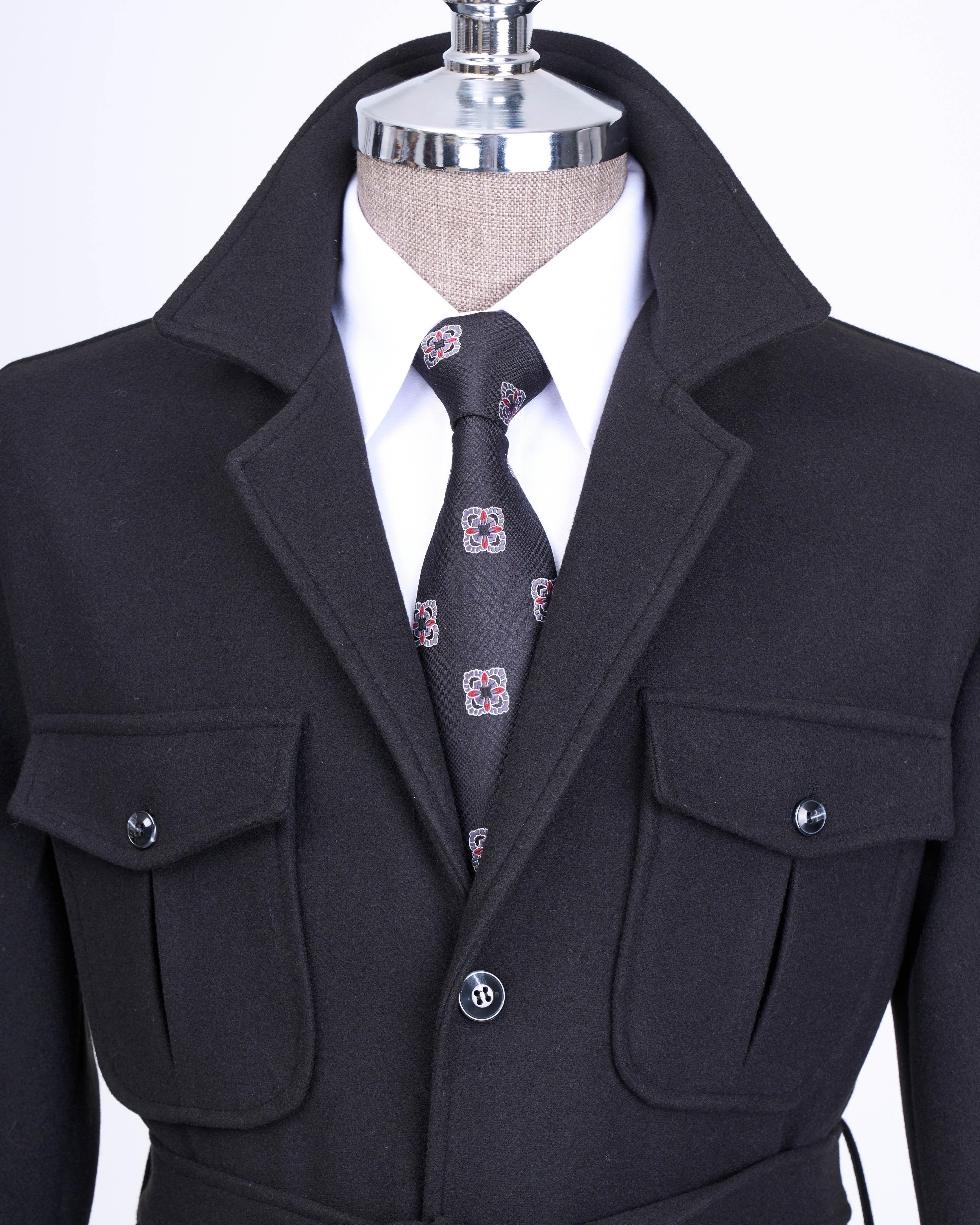 French Cuff Men's Black Cashmere 4-Pocket Jacket