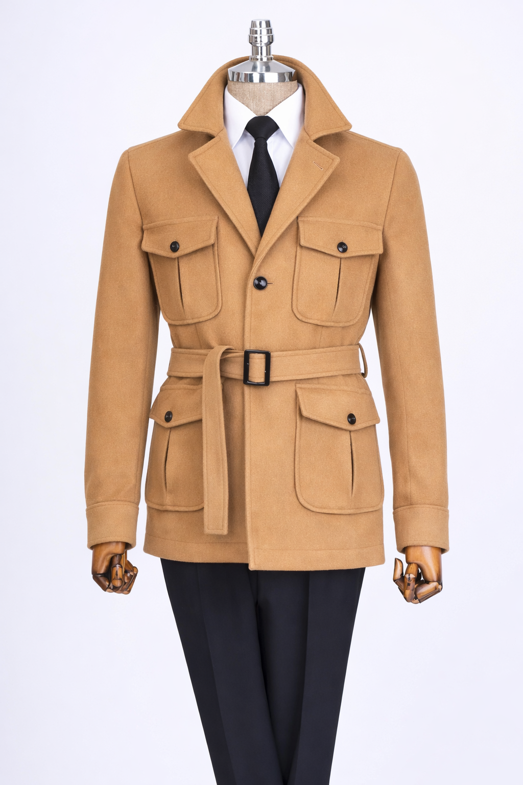 French Cuff Men's Camel Cashmere 4-Pocket Jacket